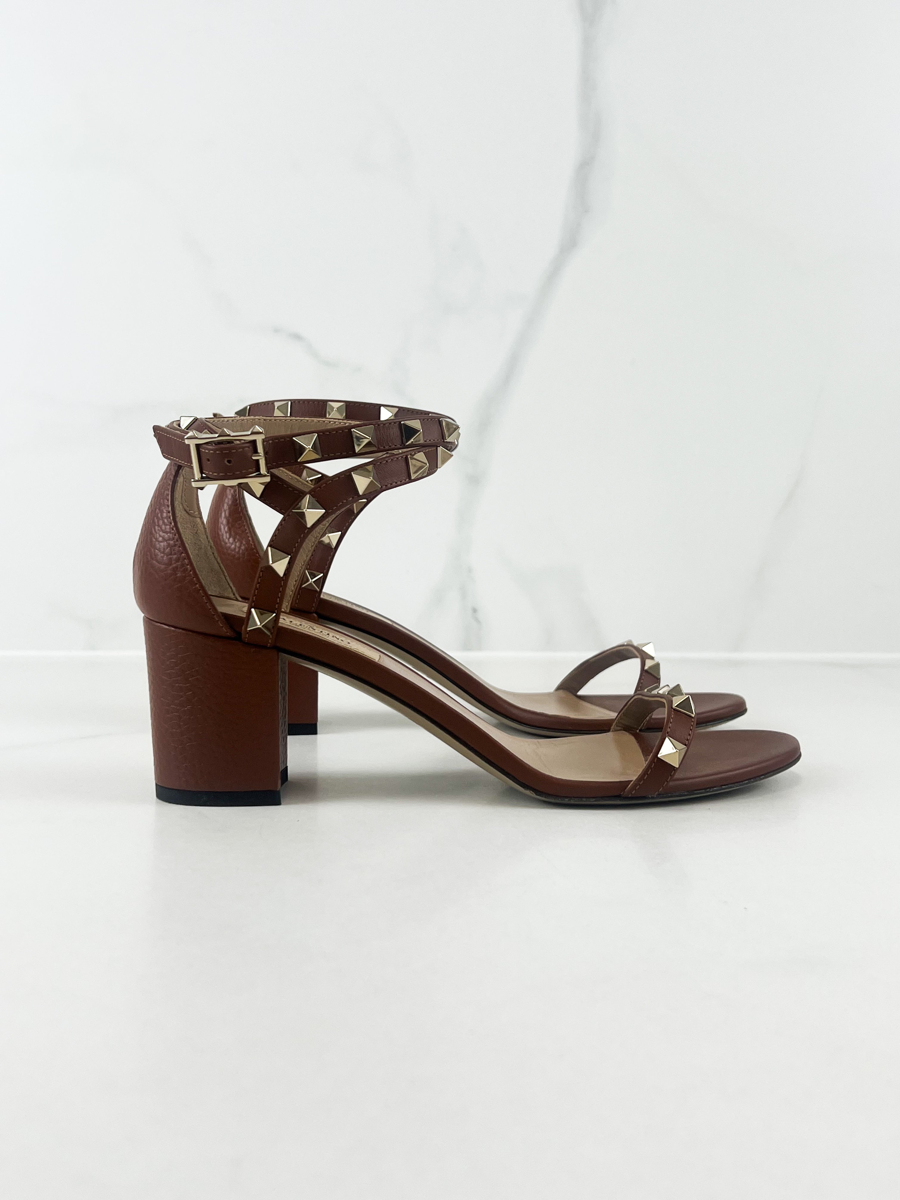 Valentino Rockstud Leather Block Sandals Size 38