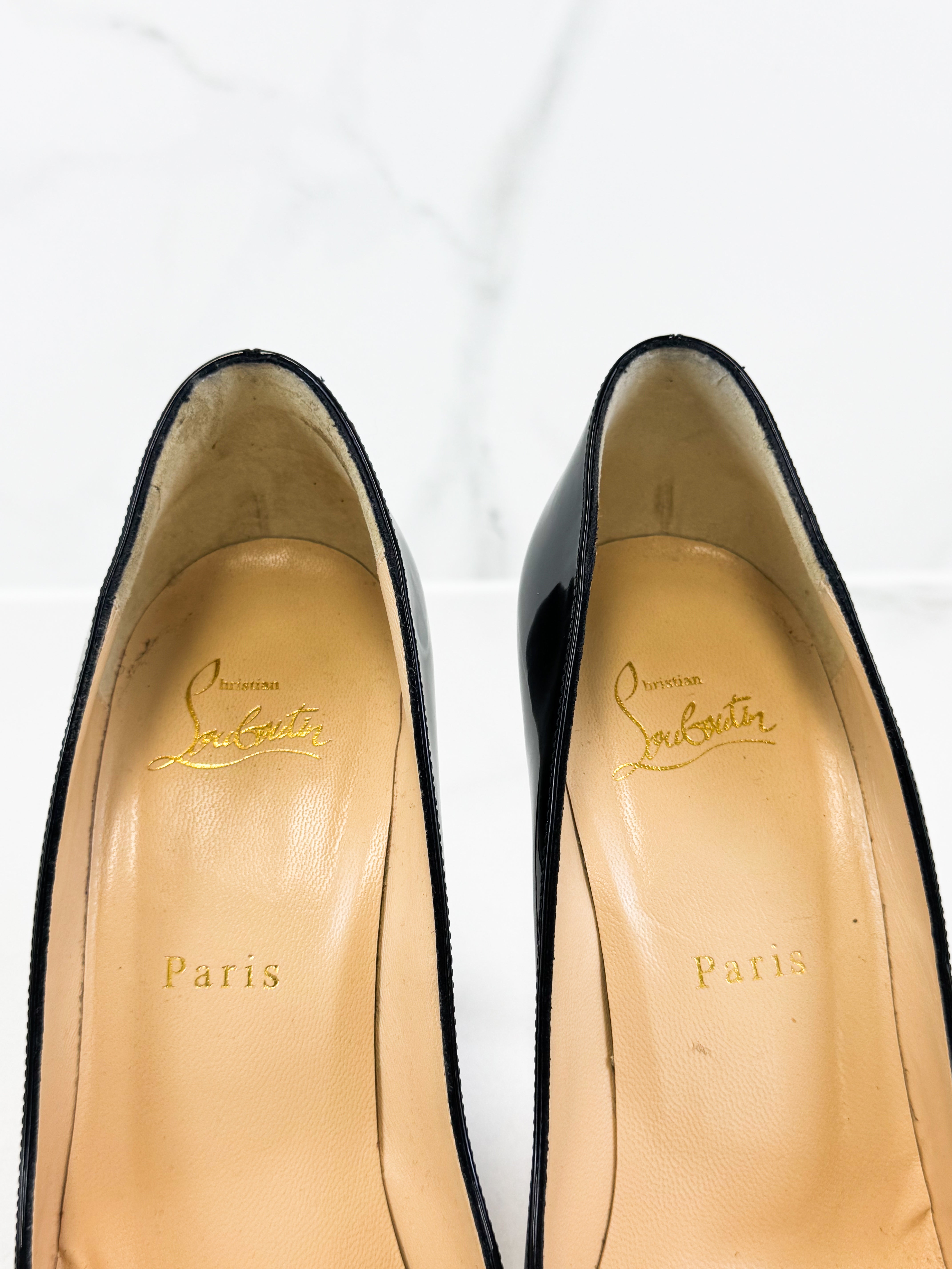 Christian Louboutin Black Pigalle Follies 100 Patent Size 38