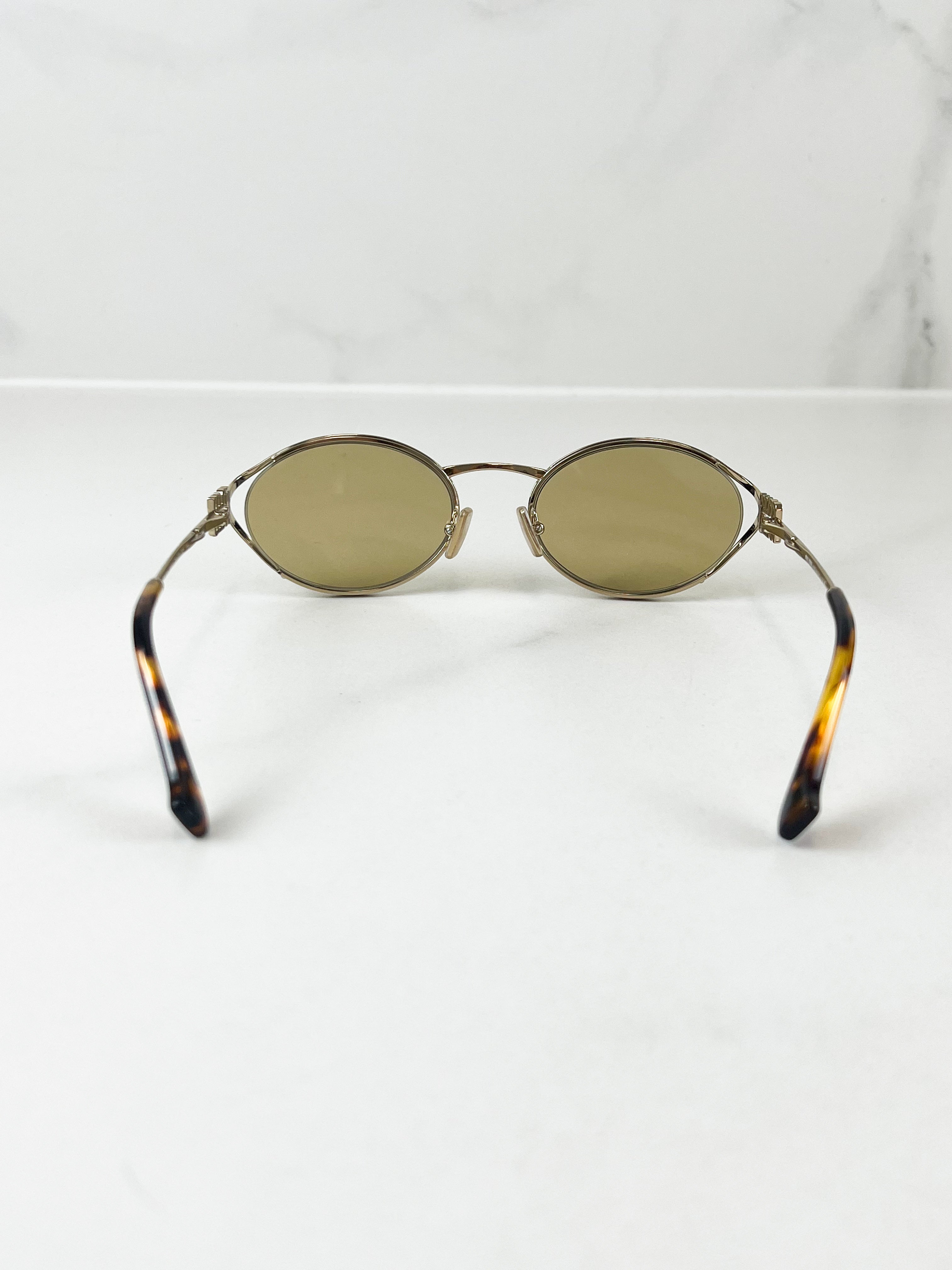 Miu Miu Gold & Brown Oval Runway Sunglasses