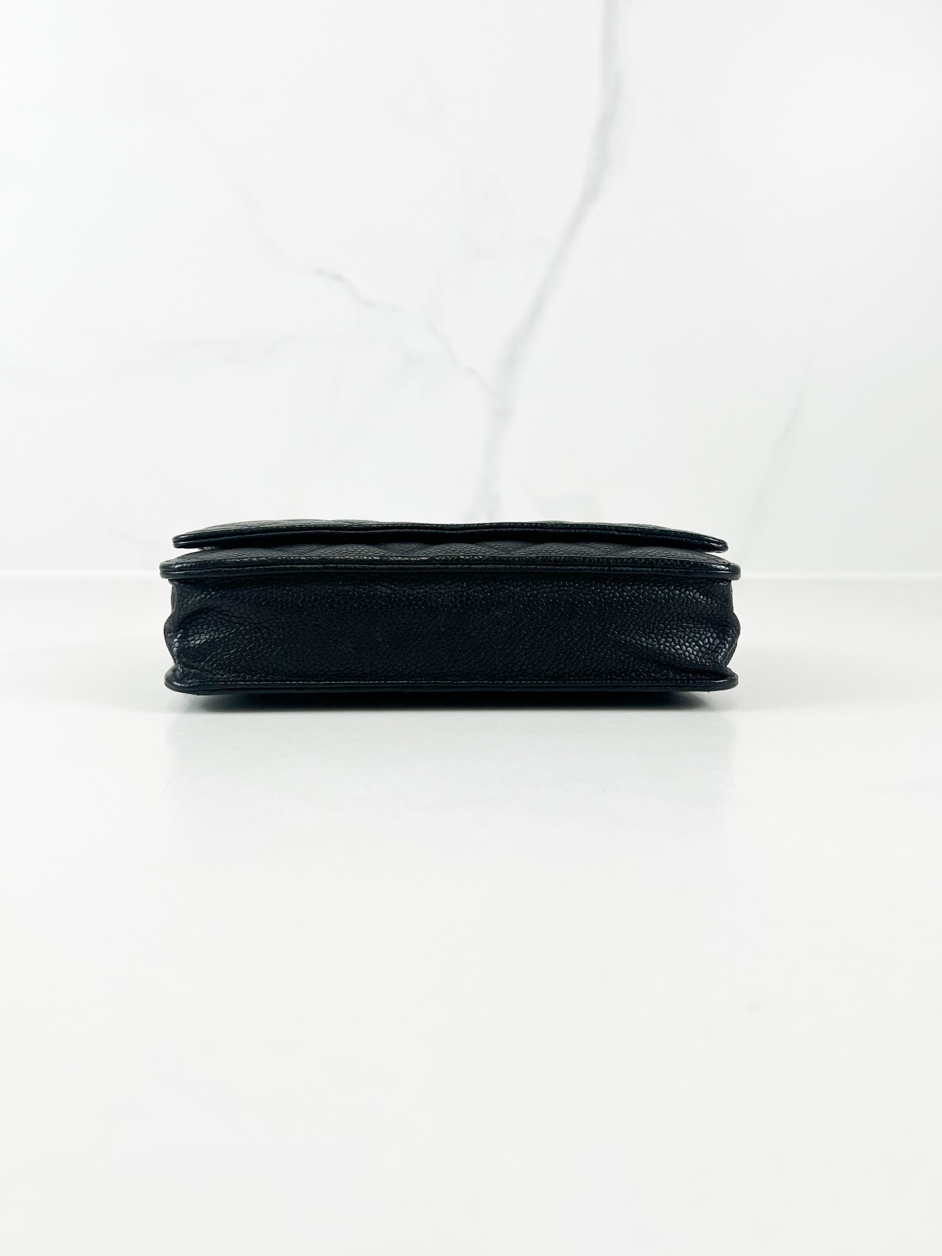 Chanel Black Caviar CC Classic Wallet On Chain GHW