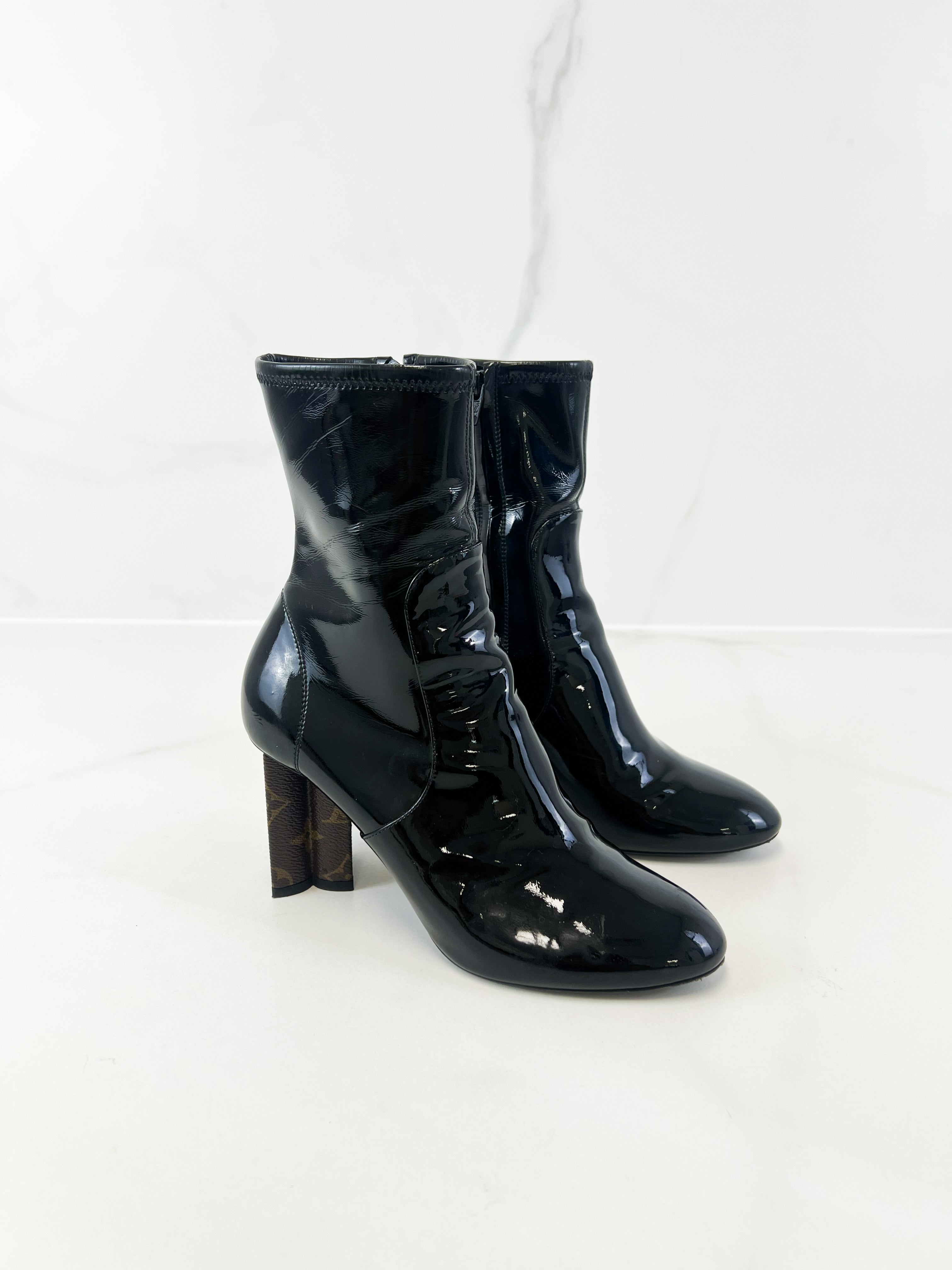 Louis Vuitton Silhouette Patent Heel Ankle Boots Size 37
