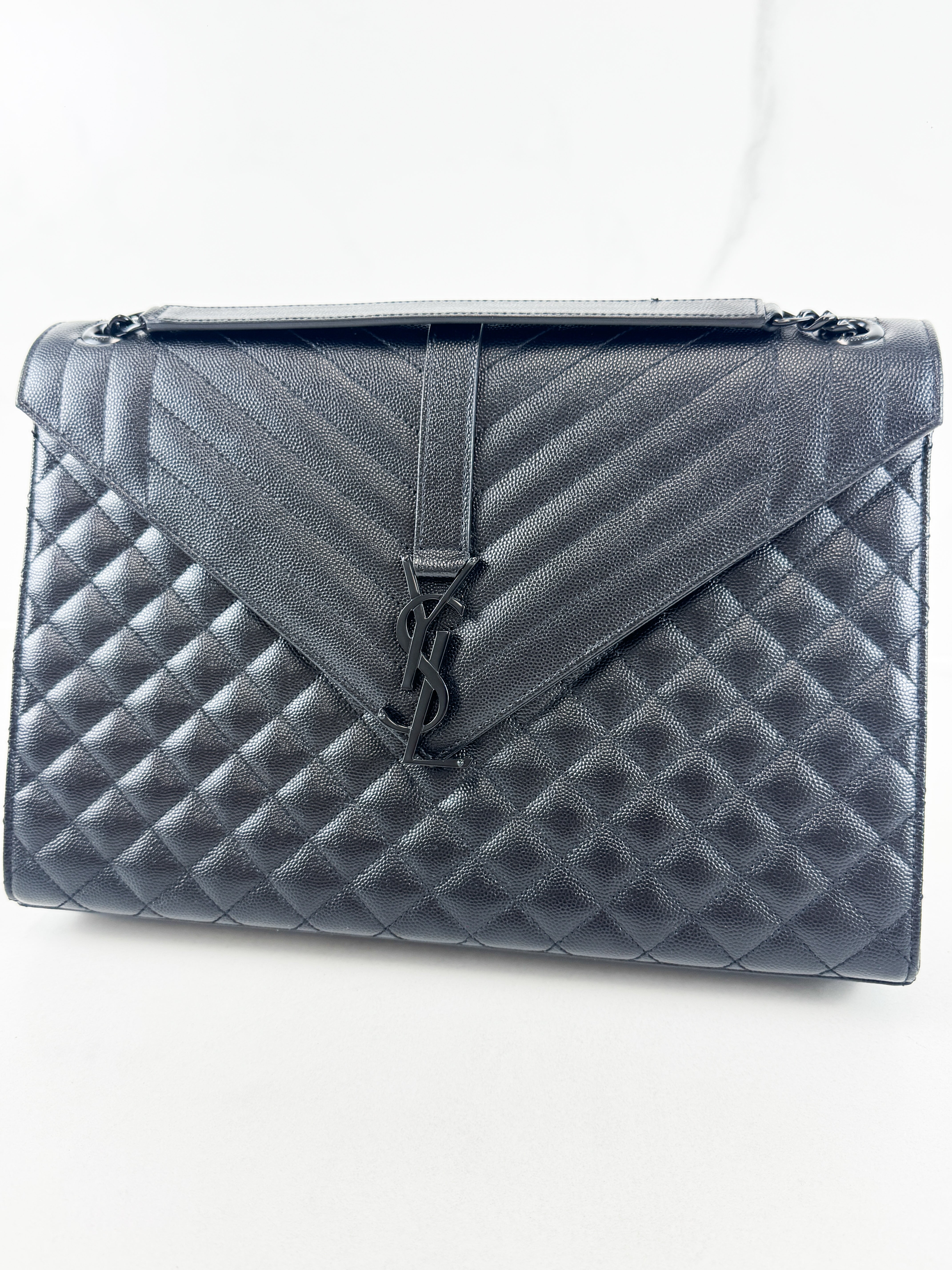 Saint Laurent Black Large Envelope Bag with Black Hardware