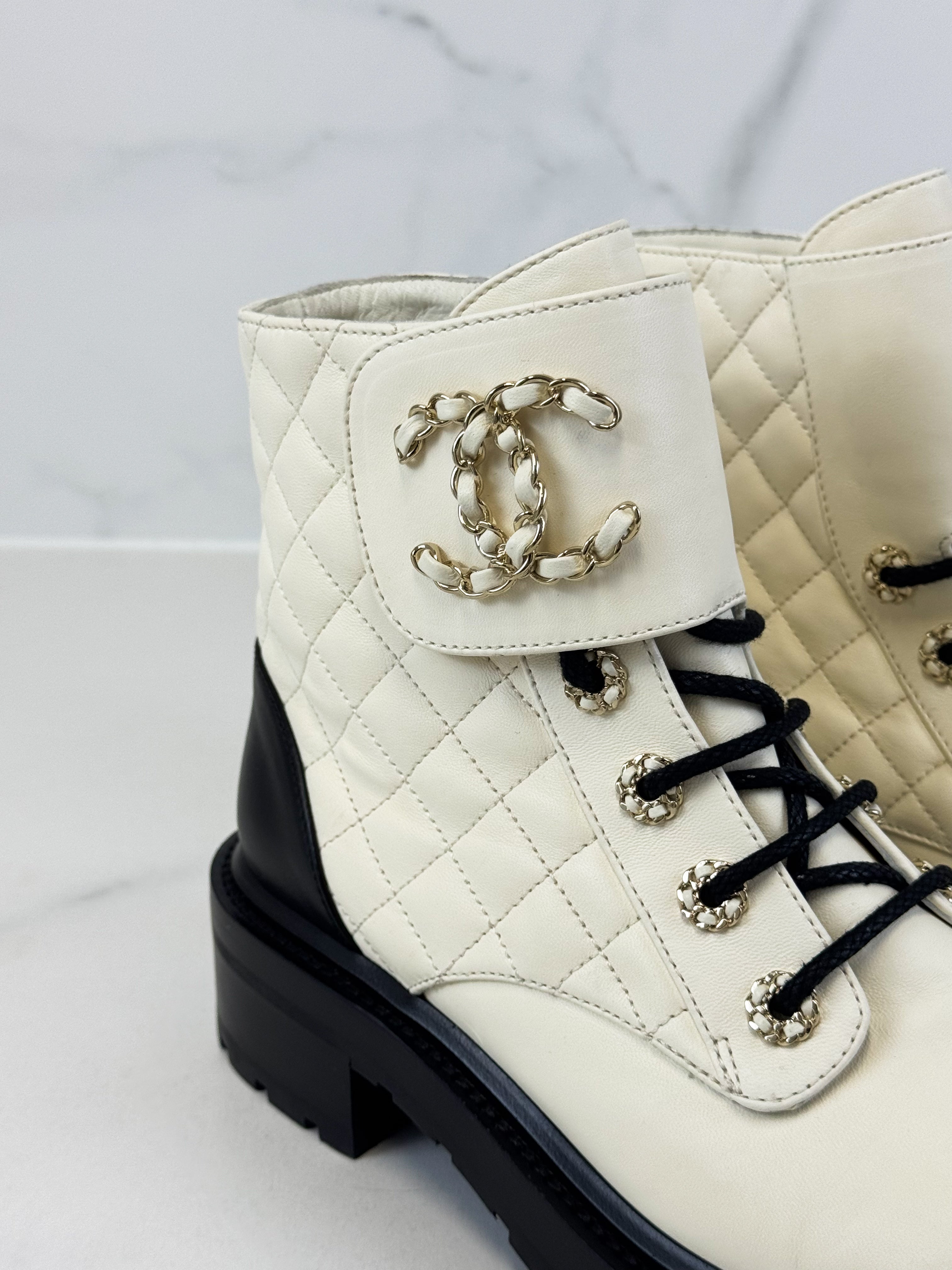 Chanel Quilted Combat Boot Size 38C