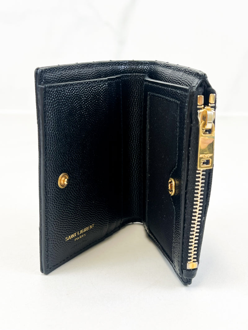 Saint Laurent Cassandre Matelasse Bi-fold Wallet in Grain De Poudre Embossed Leather