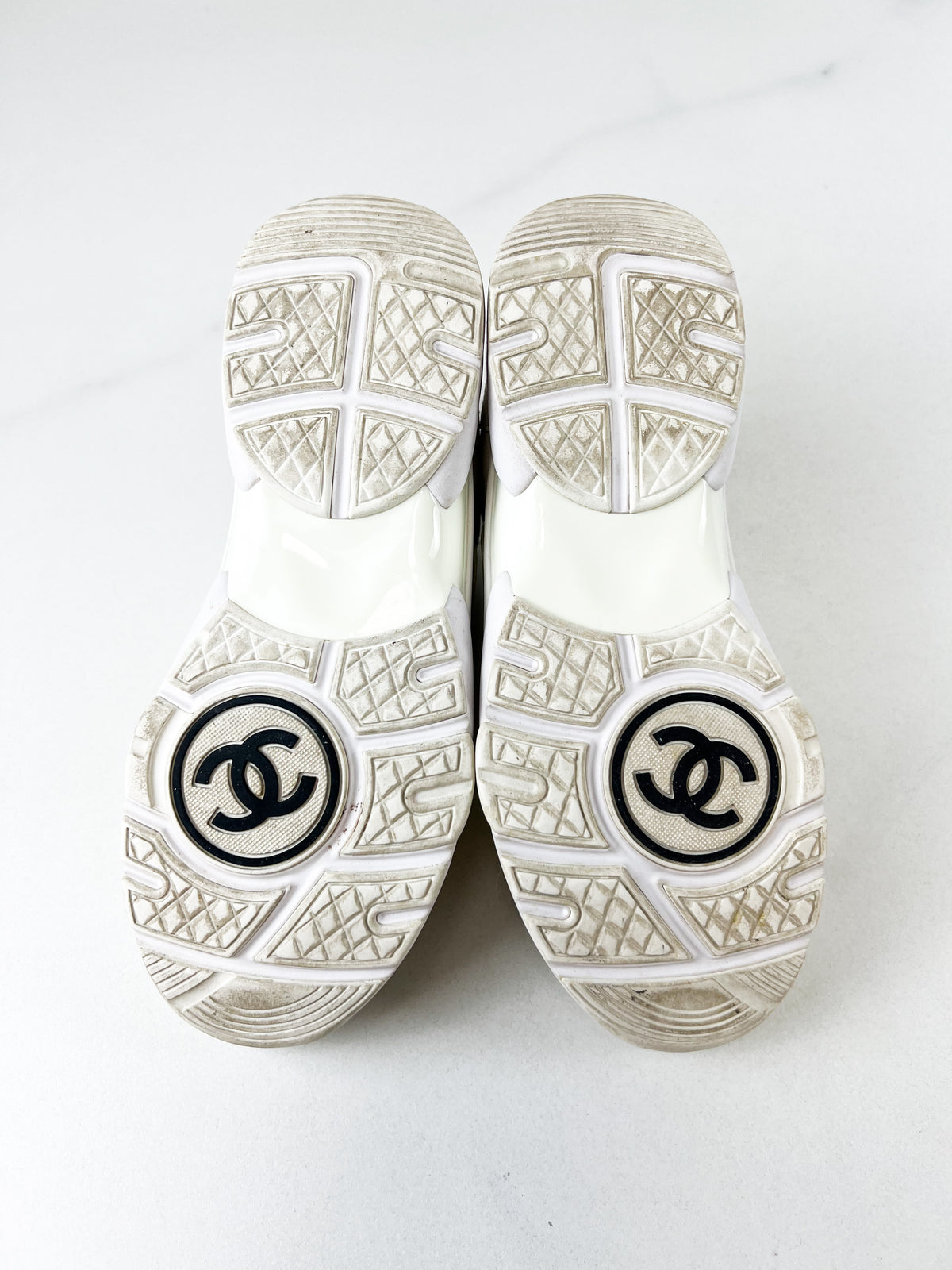 Chanel Fabric & Suede CC Low Top Sneakers In Ivory Size 37.5