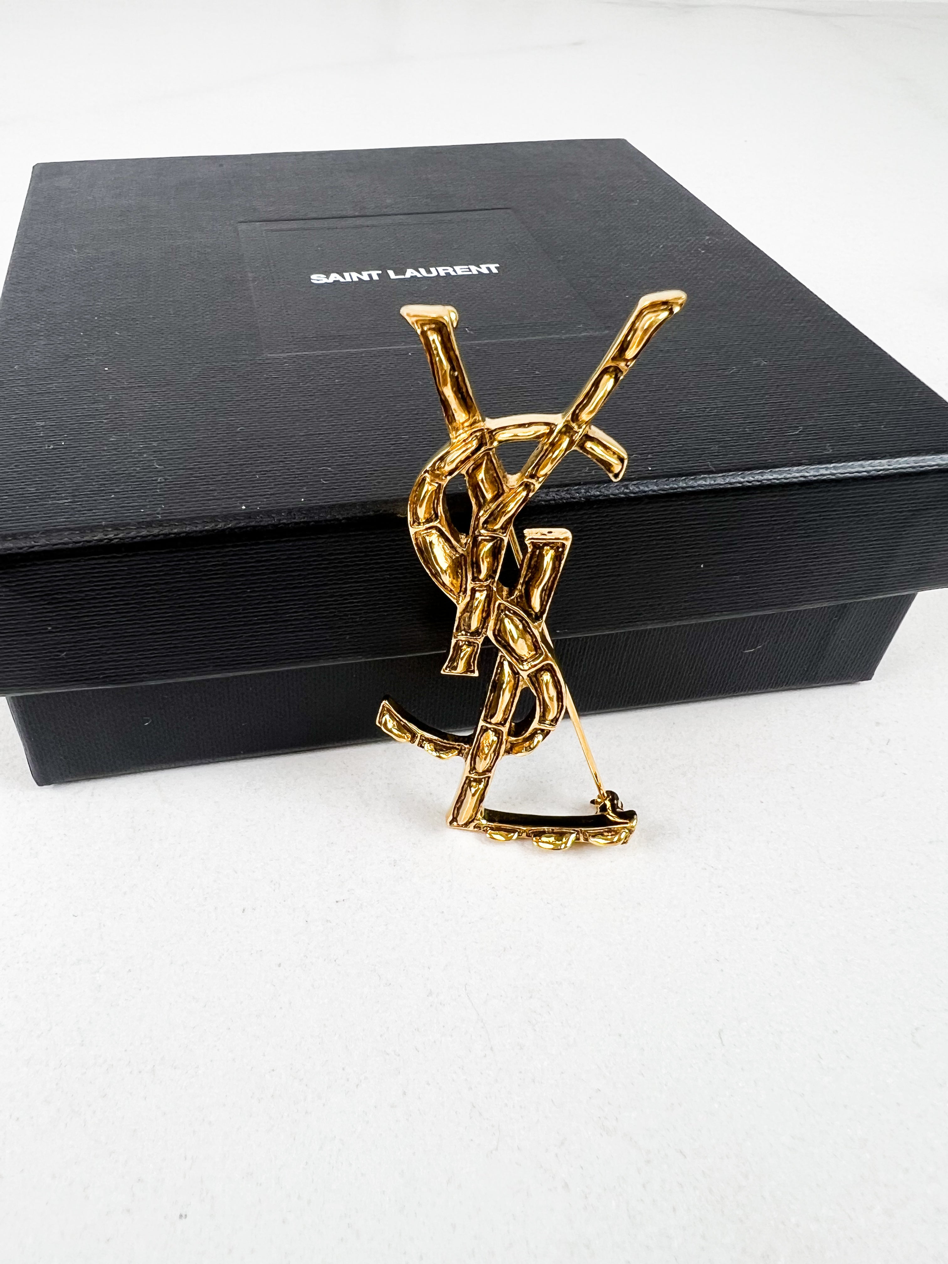Saint Laurent YSL Logo Brooch in Gold