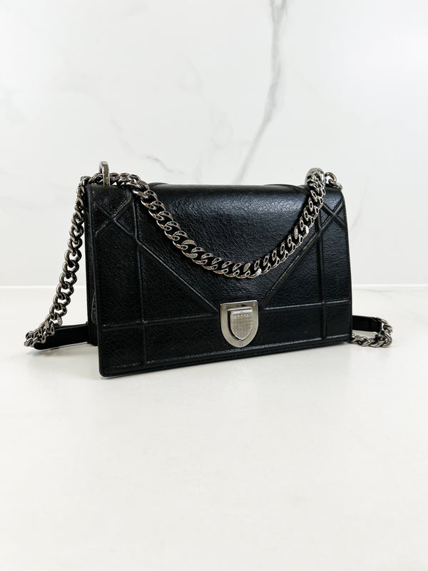 Christian Dior Medium Black Leather Diorama Shoulder Bag