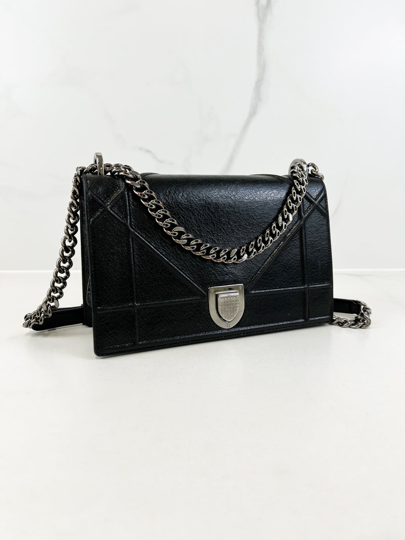 Christian Dior Medium Black Leather Diorama Shoulder Bag