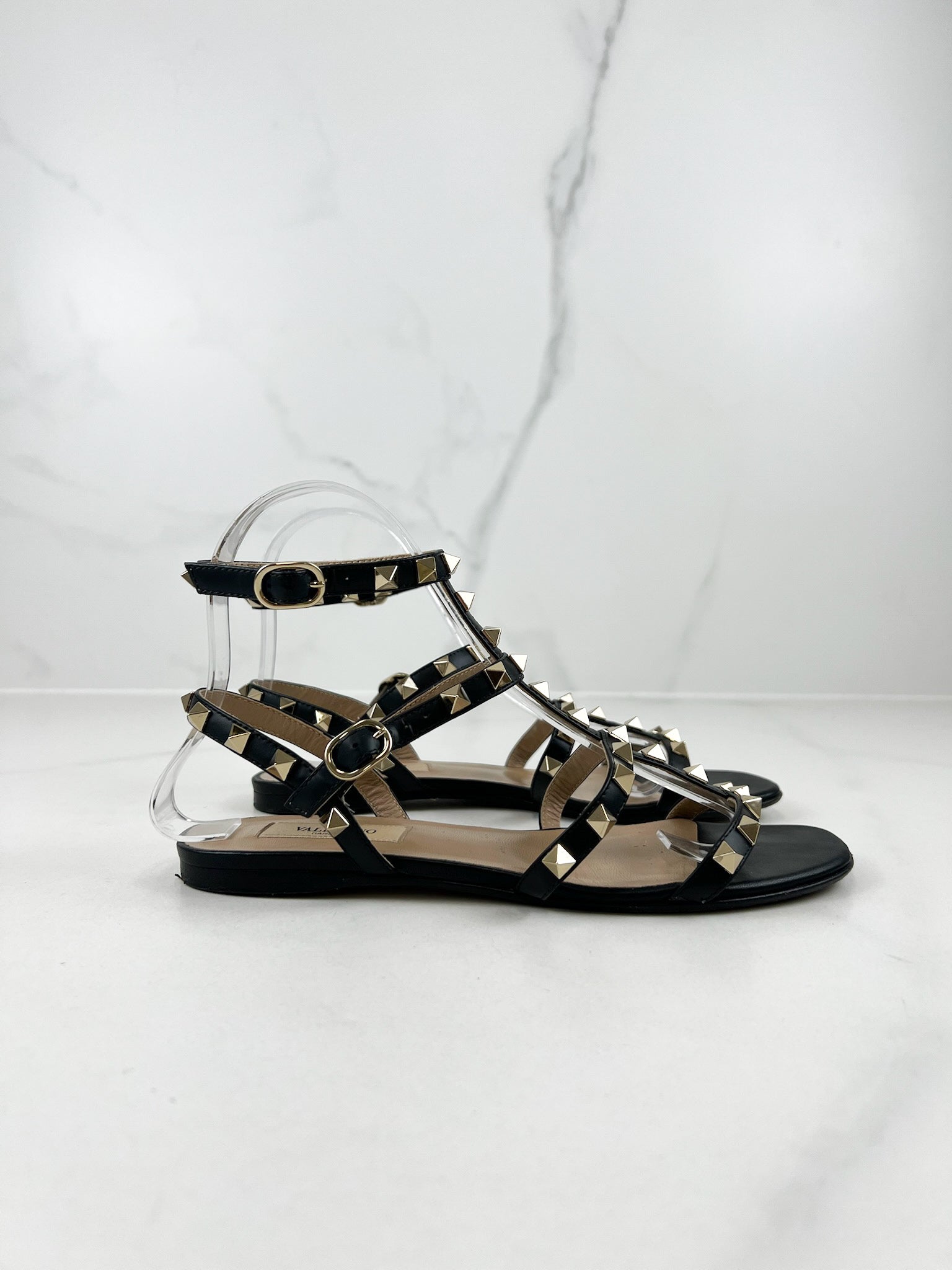 Valentino Garavani Caged Black Rockstud Slides Size 36