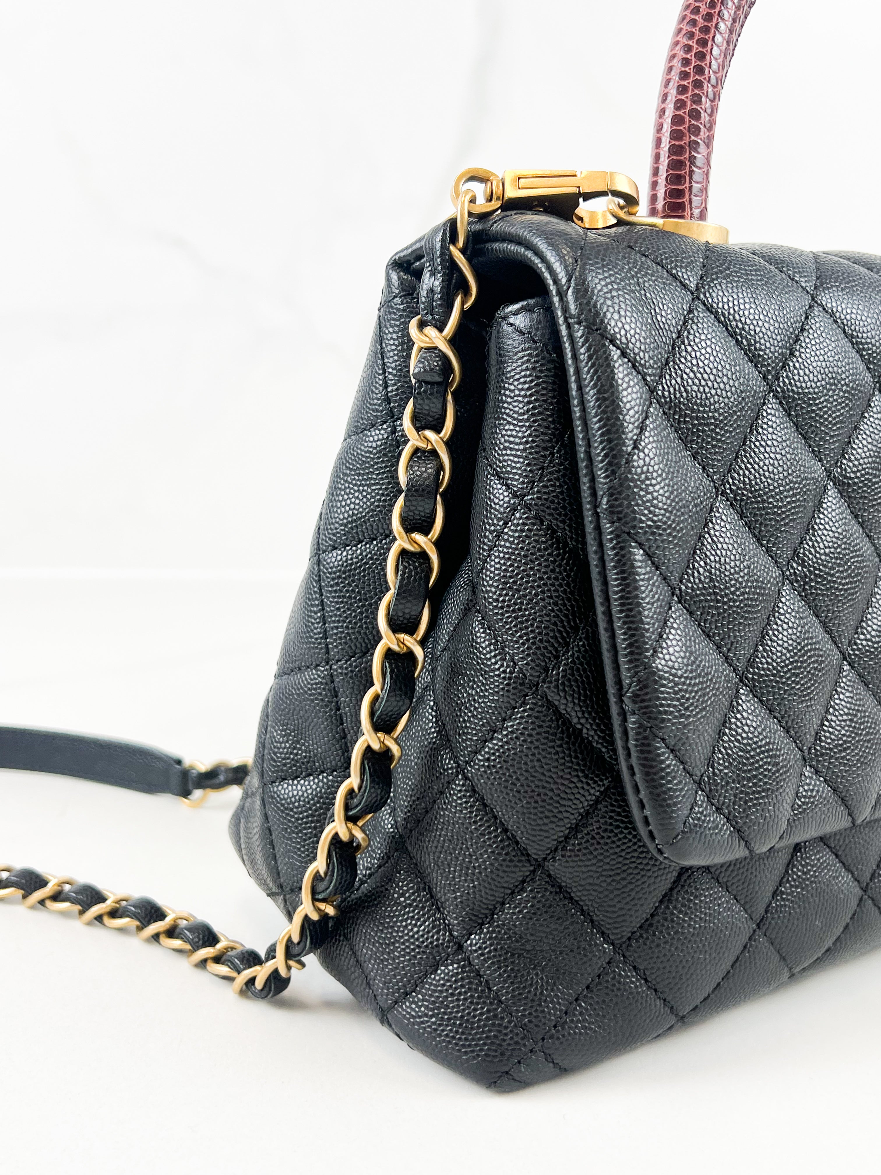 Chanel Medium Top Handle Coco in Black Caviar with Lizard Handle GHW