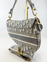 Christian Dior Medium Grey Oblique Saddle Bag with Strap