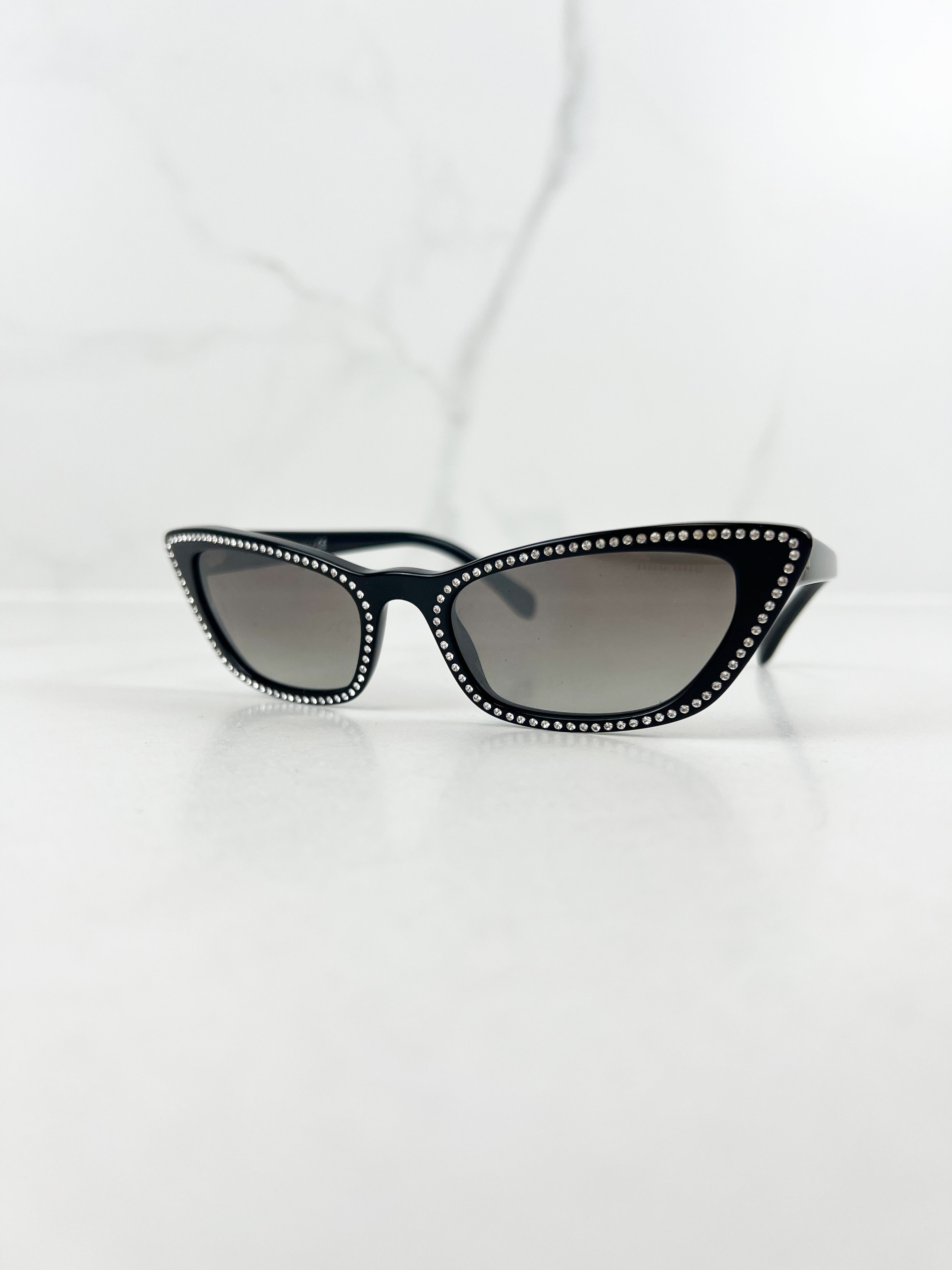 Miu Miu Glossy Black Cat-eye Sunglasses with Crystals