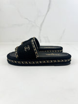 Chanel Black/Gold Woven Slides Size 38