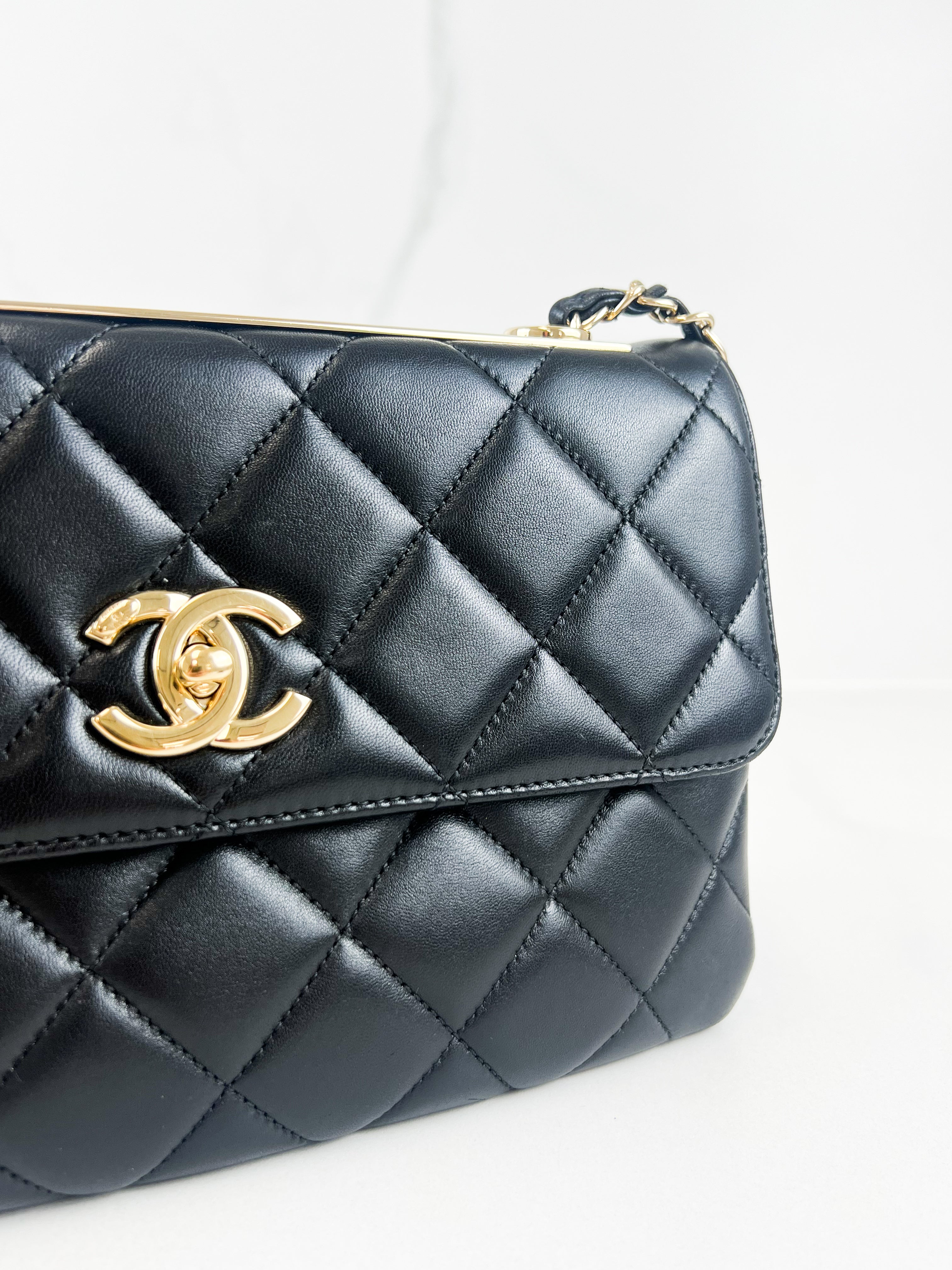 Chanel Small Lambskin Trendy Flap Bag in Black with GHW