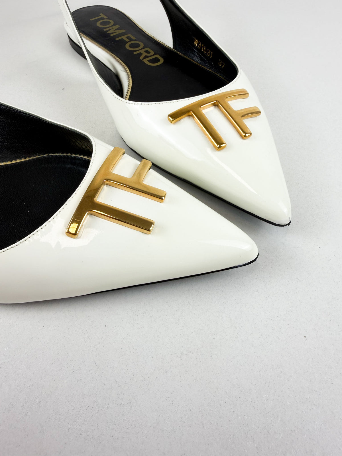 Tom Ford Patent White Slingback Flats with GHW Size 37
