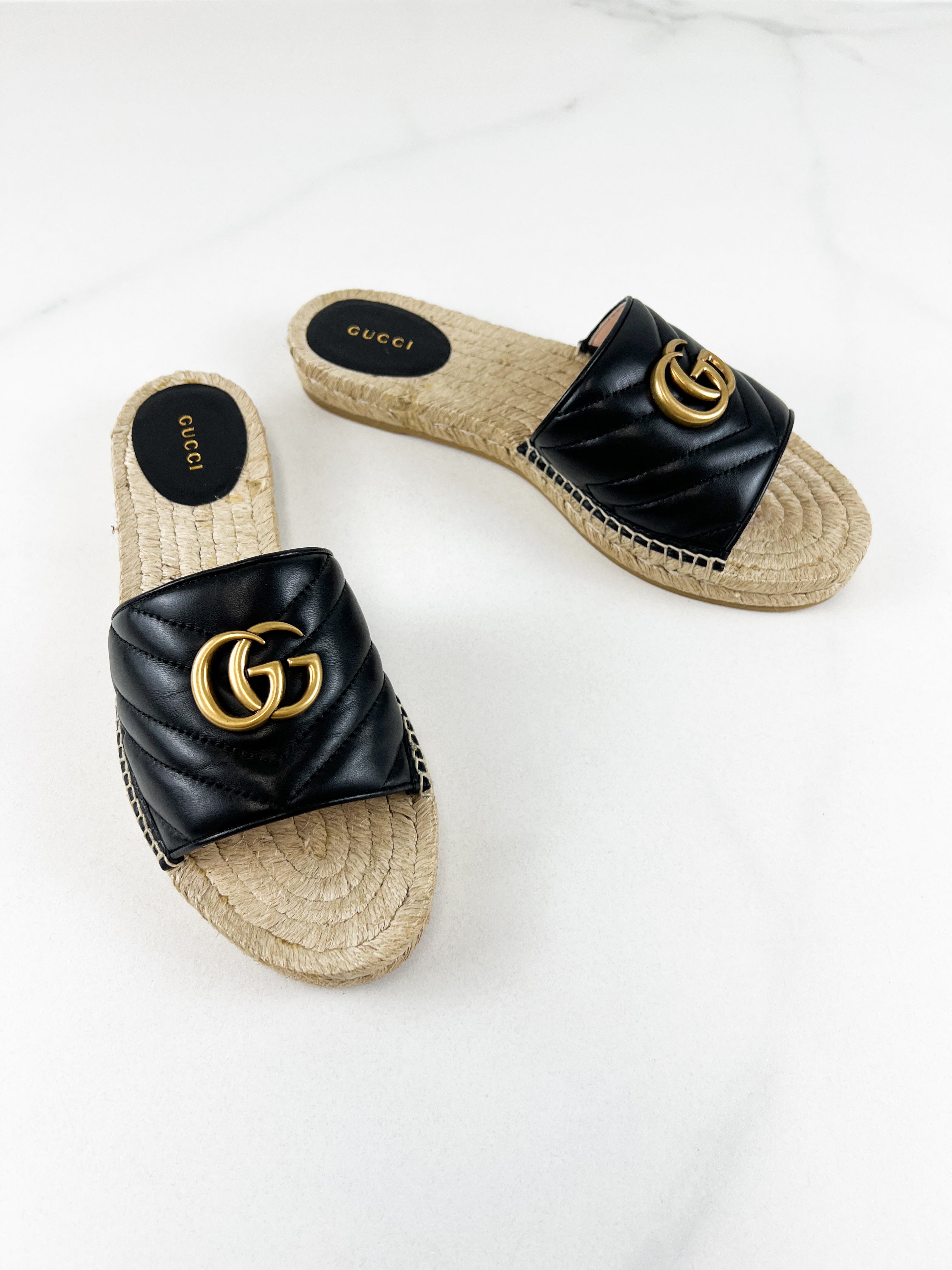 Gucci Women's GG Marmont Canvas Espadrille Sandal Size 40