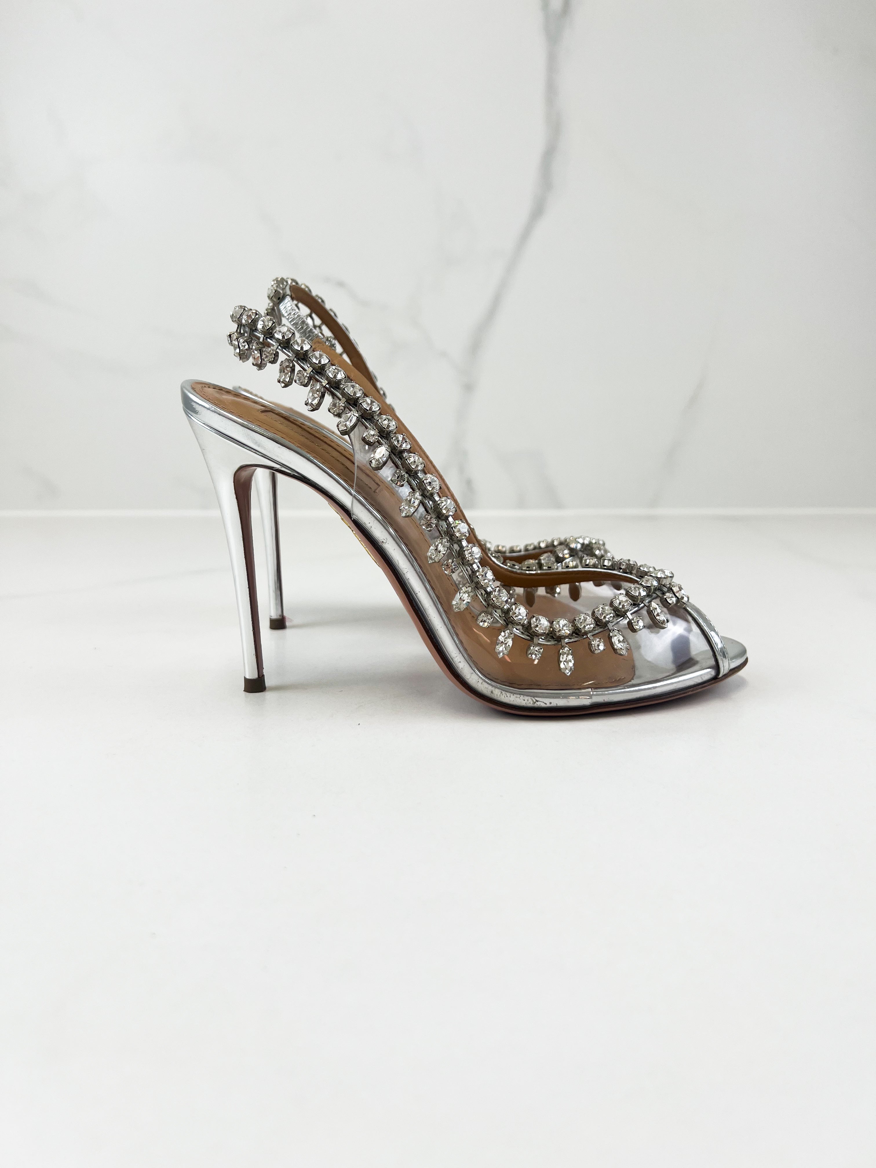 Aquazzura Temptation Crystal Sandal 100 Heel Size 37