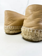 Chanel CC Logo Black & Beige Leather Espadrilles Size 38