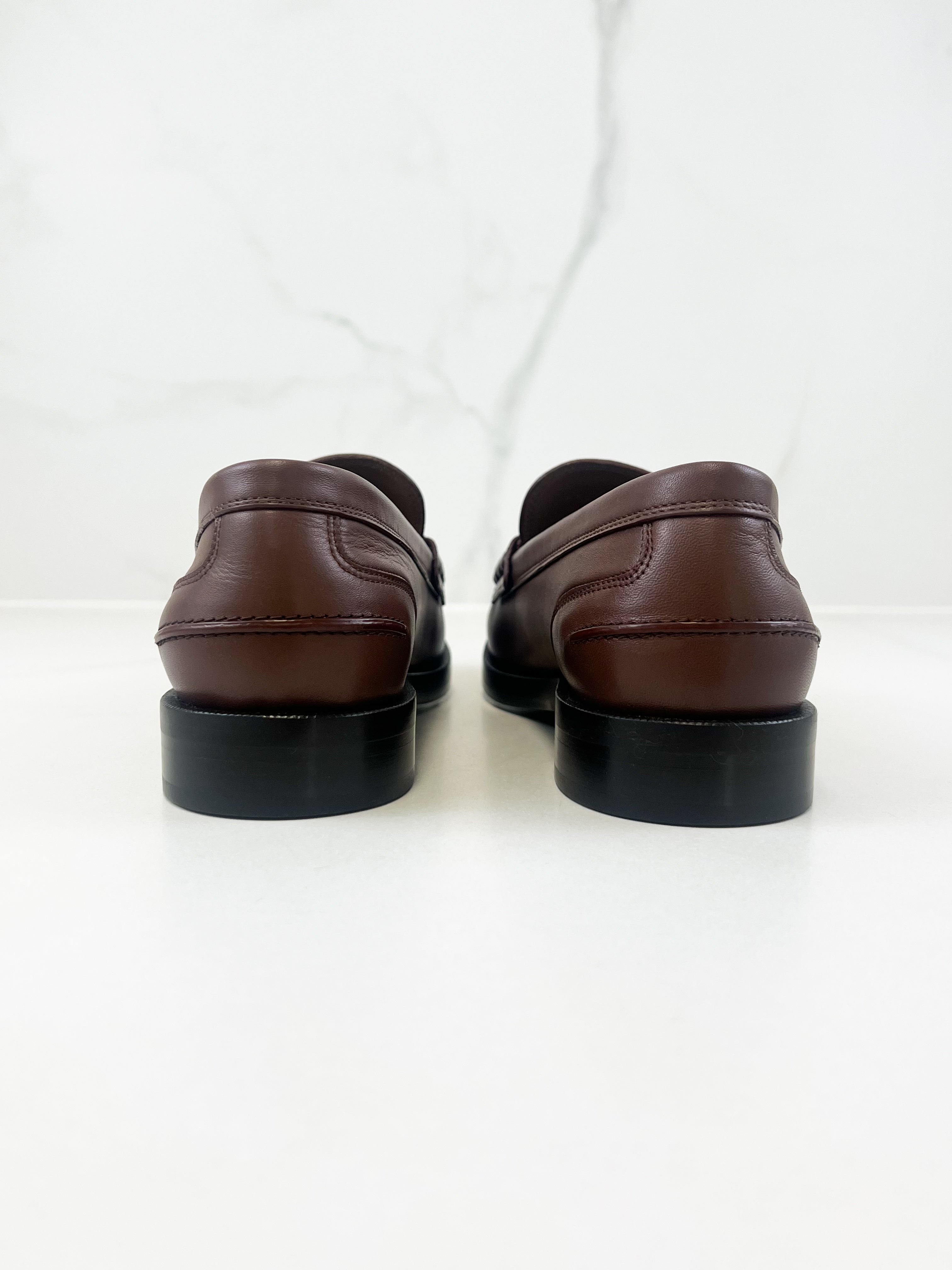 Fendi Mahogany Loafer with Gold-tone FF Plaque Size 40