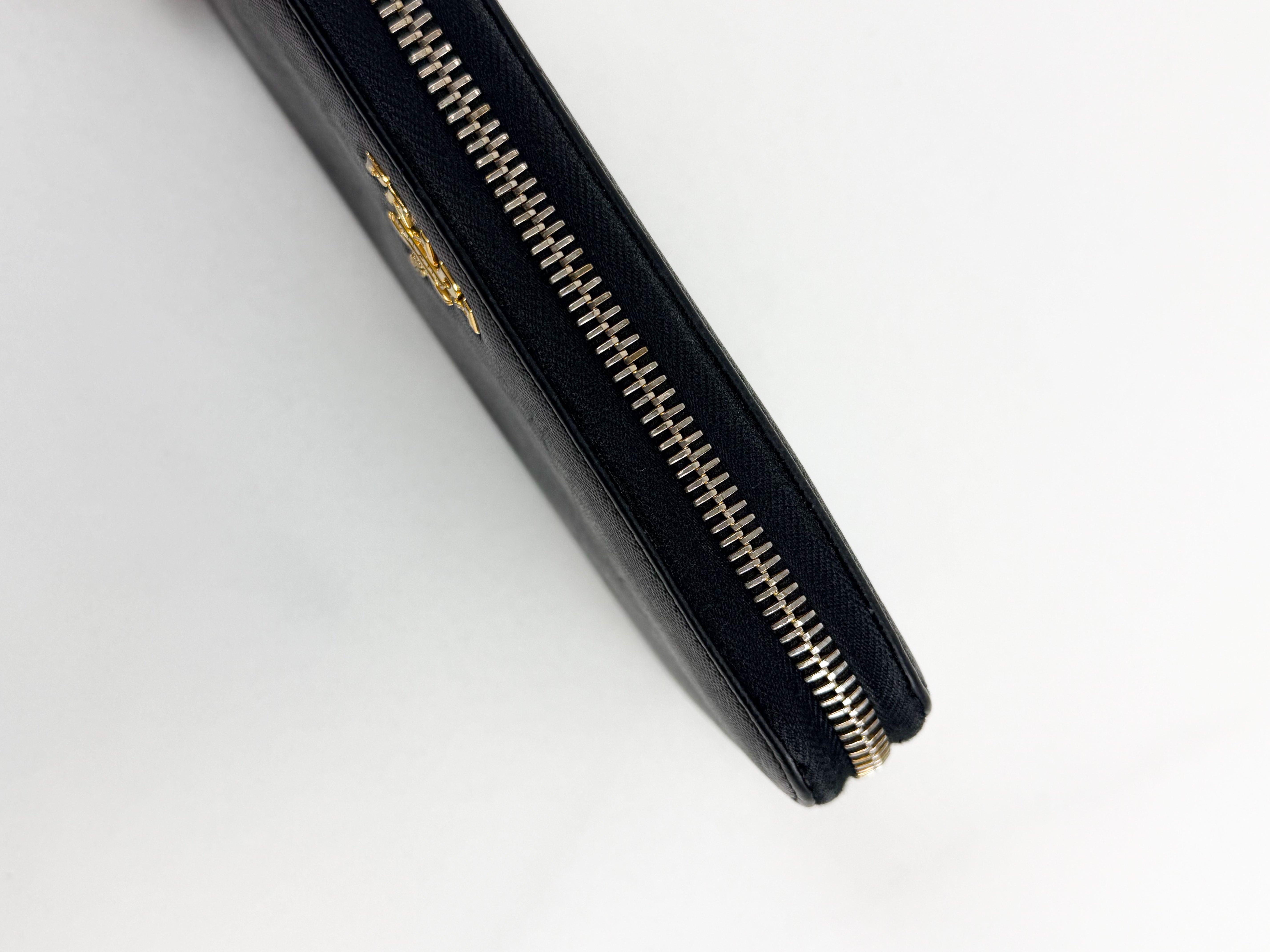 Prada Large Grained Leather Zip Around Wallet