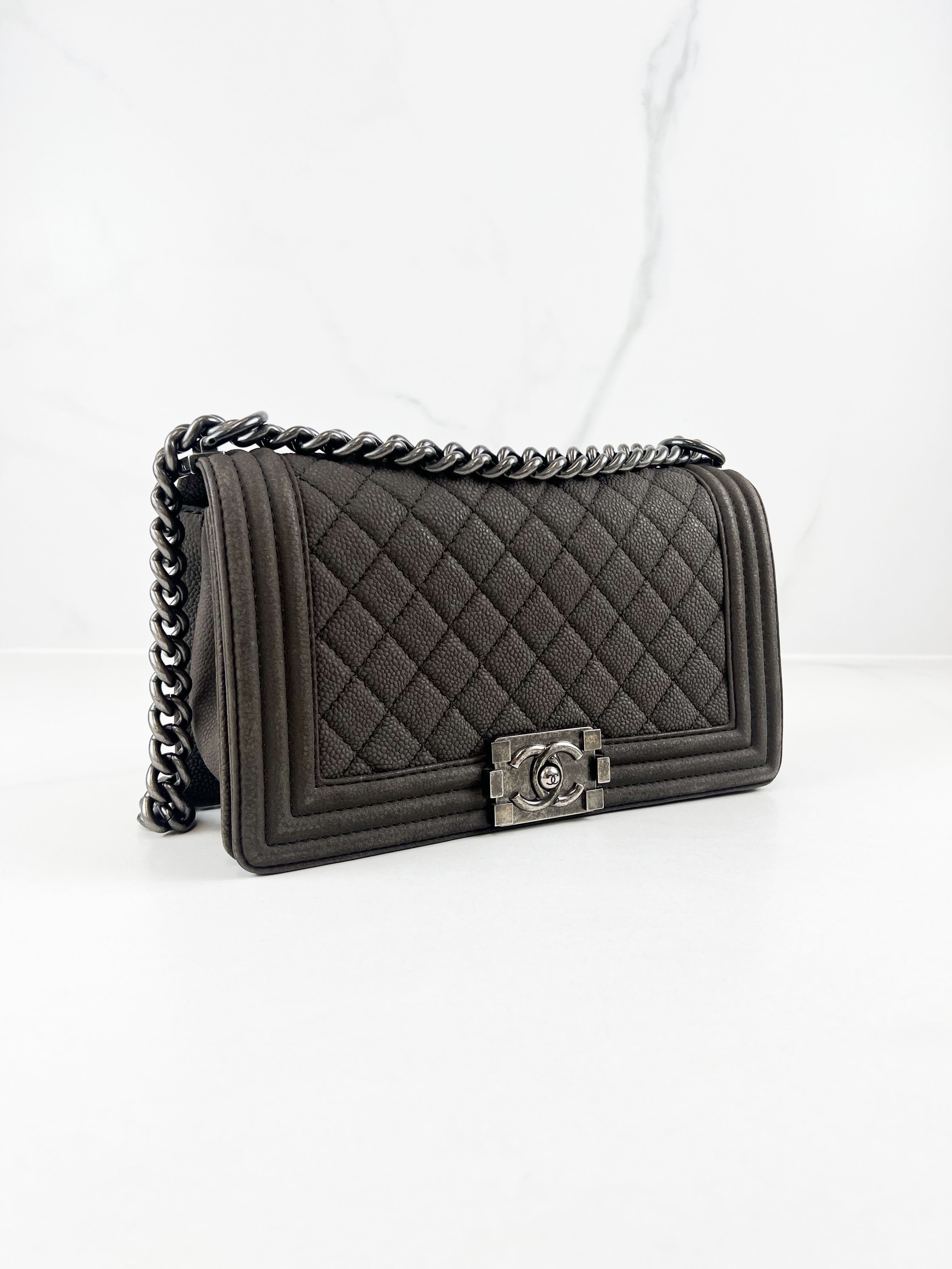 Chanel Chocolate Old Medium Soft Caviar Matte Boy Bag