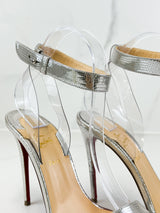 Christian Louboutin Jonatina 100 Silver Leather Heels Size 38