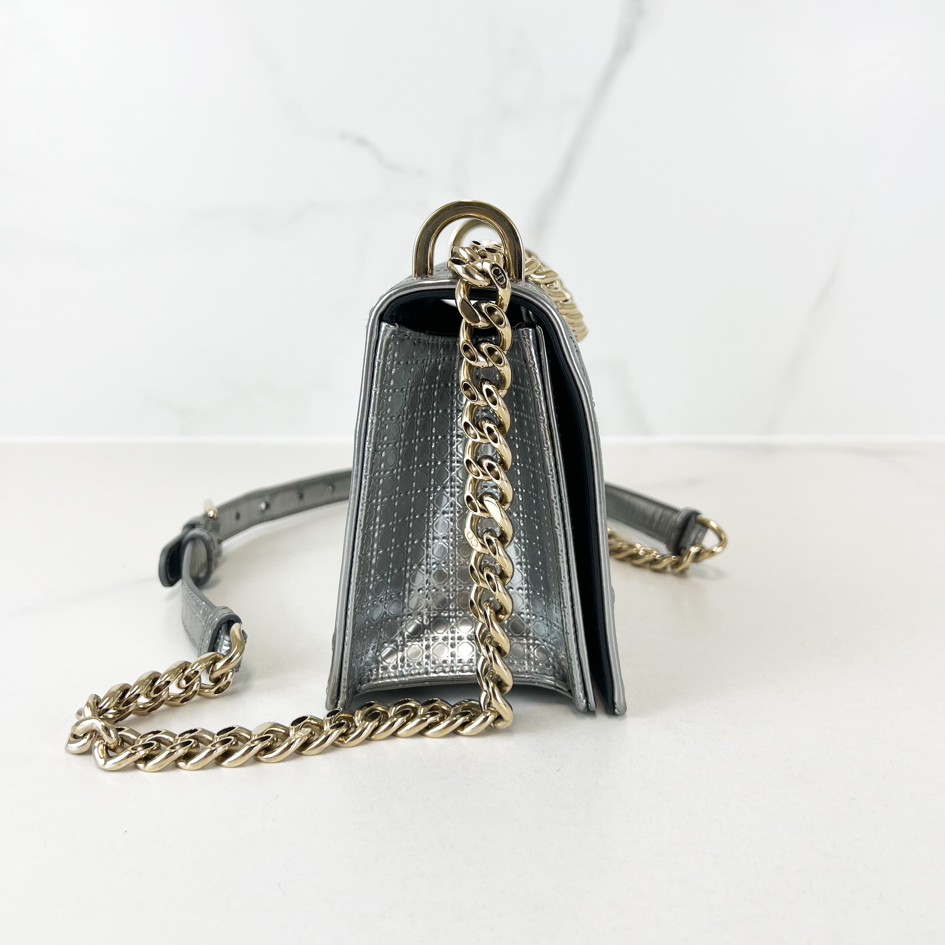 Christian Dior Metallic Silver Small Diorama Shoulder Bag