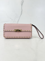 Valentino Garavani Blush Pink Rockstud Leather Clutch