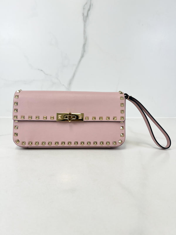 Valentino Garavani Blush Pink Rockstud Leather Clutch