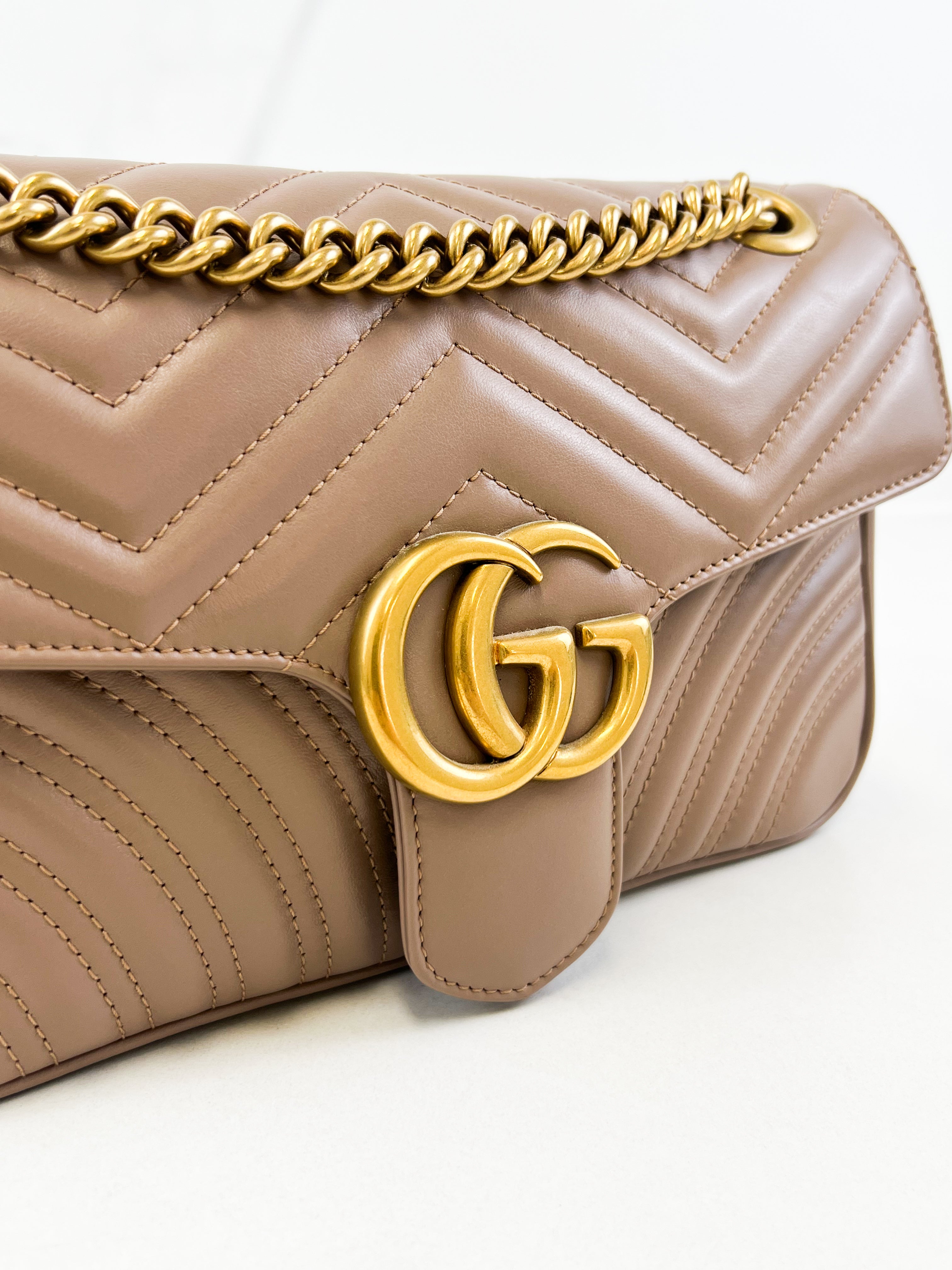 Gucci Taupe GG Marmont Matelasse Small Flap Shoulder Bag