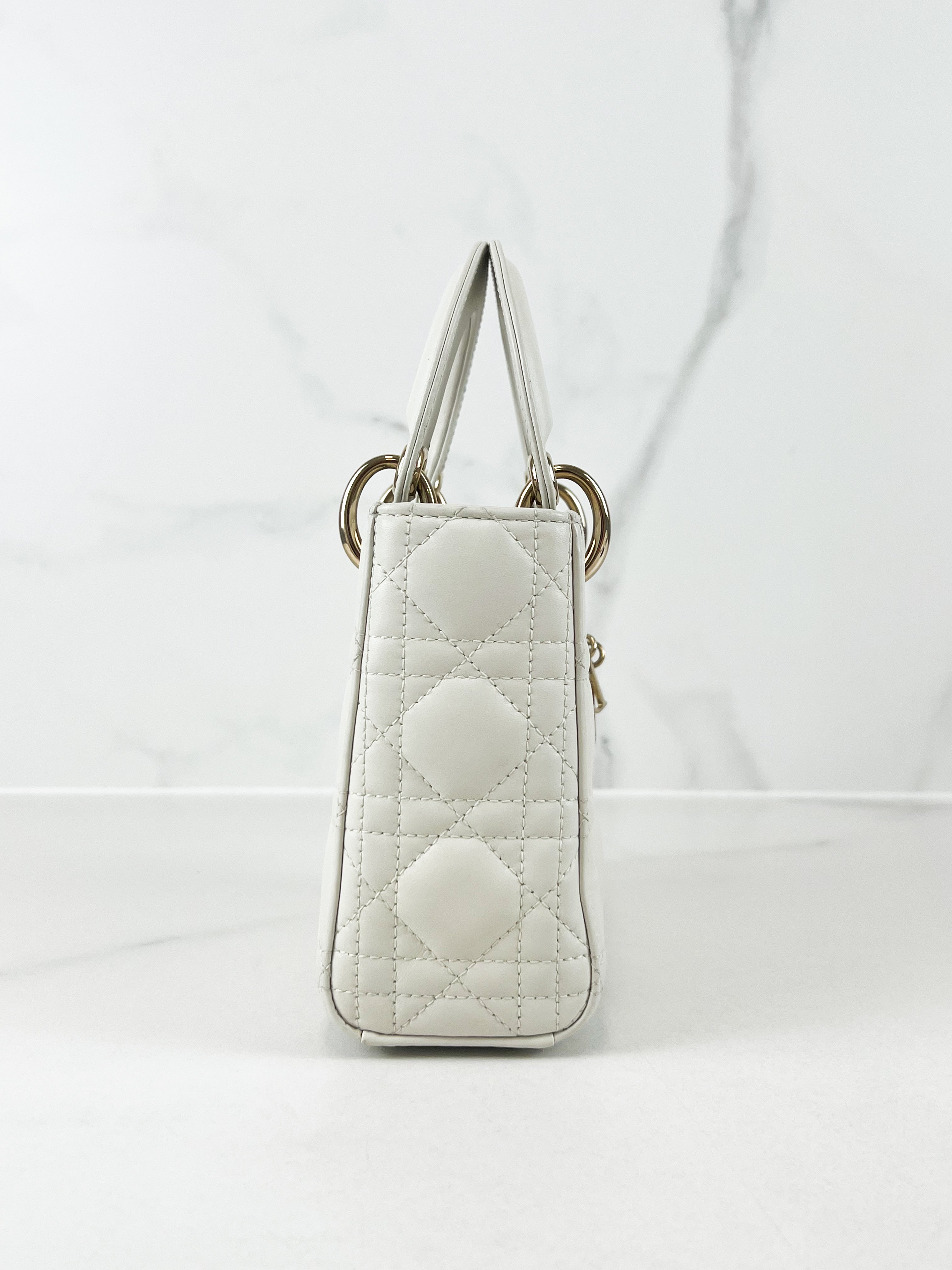 Christian Dior Mini Lady Dior Cannage Leather in White