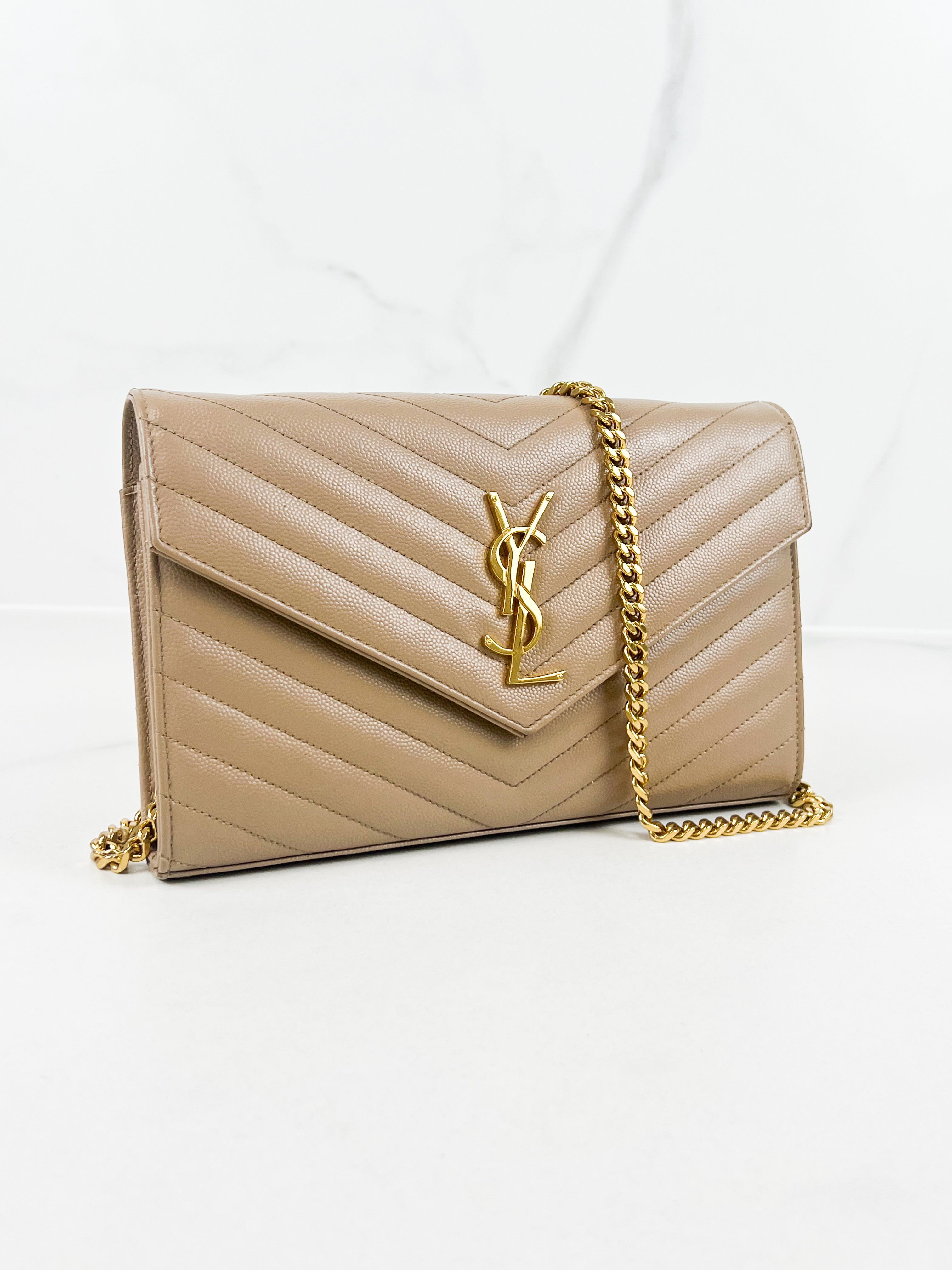 Saint Laurent Cassandra Matelasse Envelope Wallet on Chain