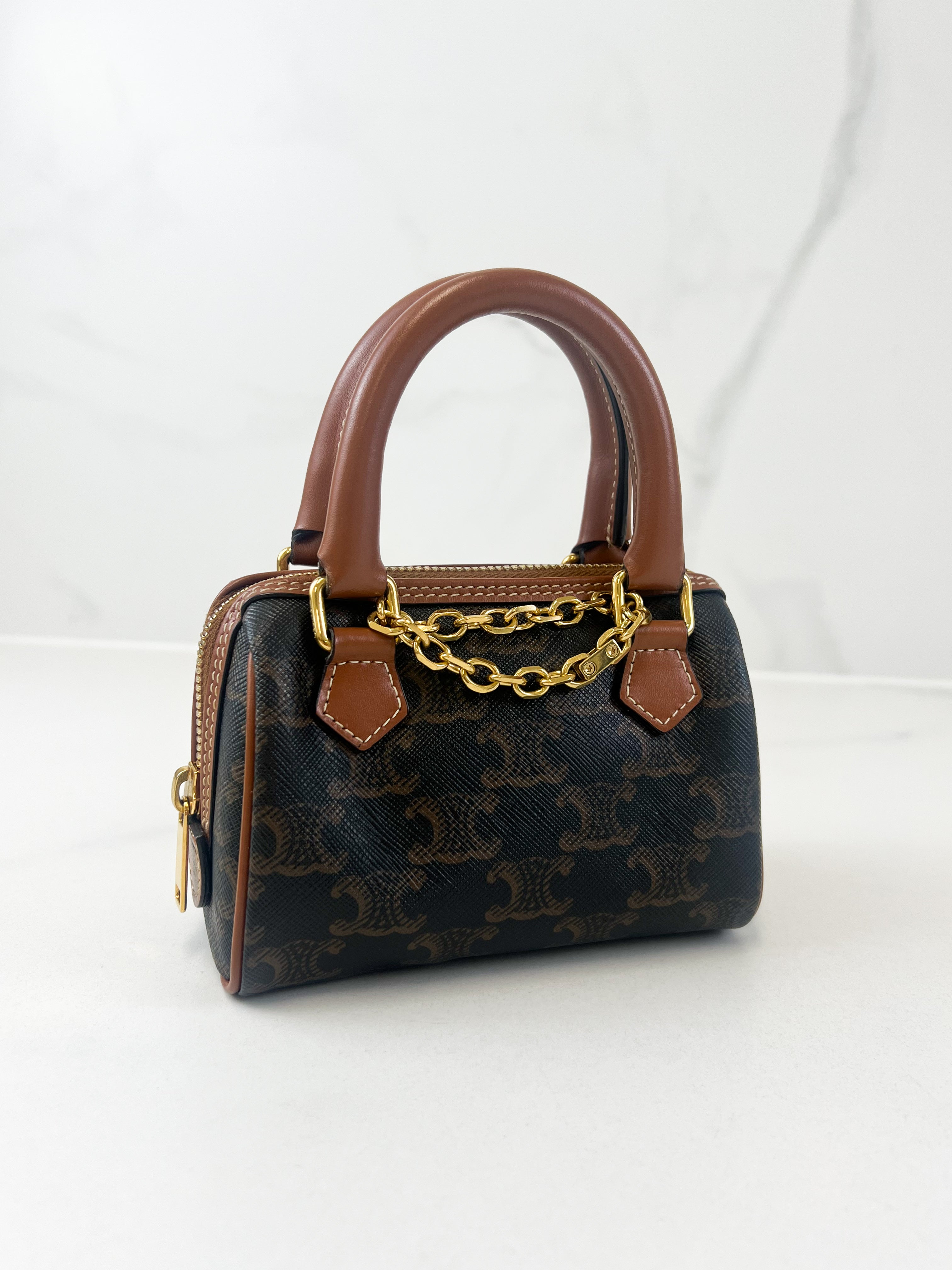Celine Mini Boston In Triomphe Canvas and Calfskin