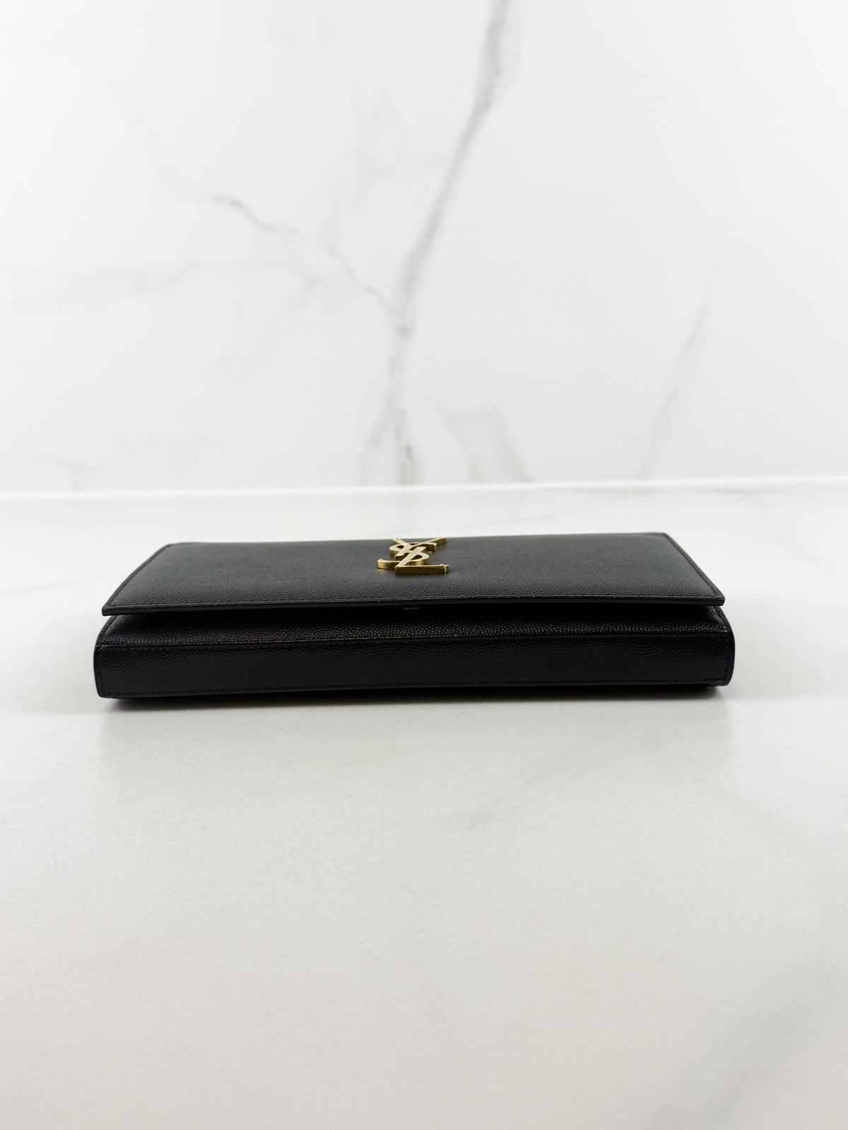 Saint Laurent Small Black Kate Chain Bag in Grain De Poudre Embossed Leather with GHW