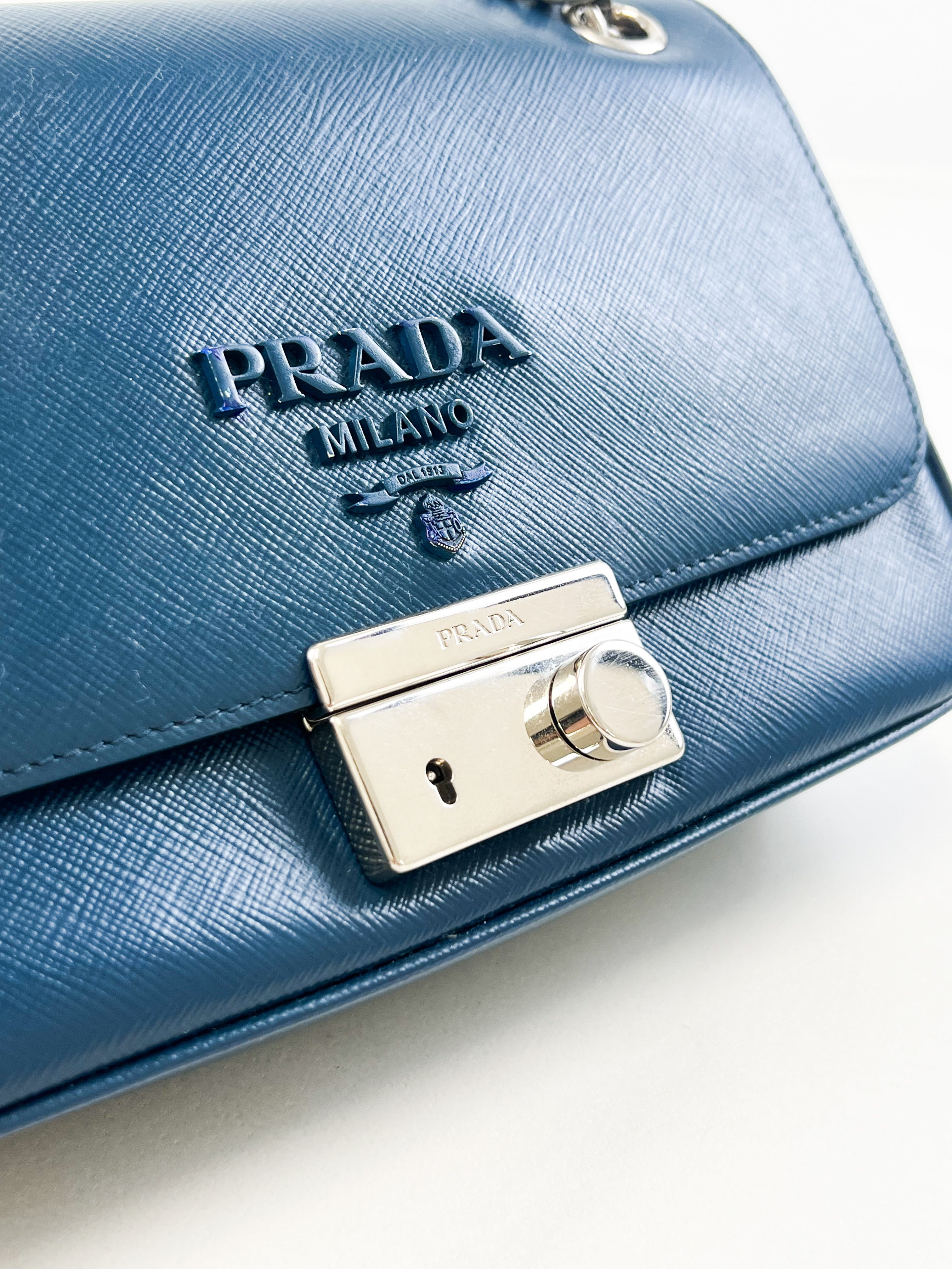 Prada Saffiano Leather Lock Crossbody Bag