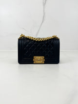Chanel Black Small Lambskin Boy Bag with Antique GHW