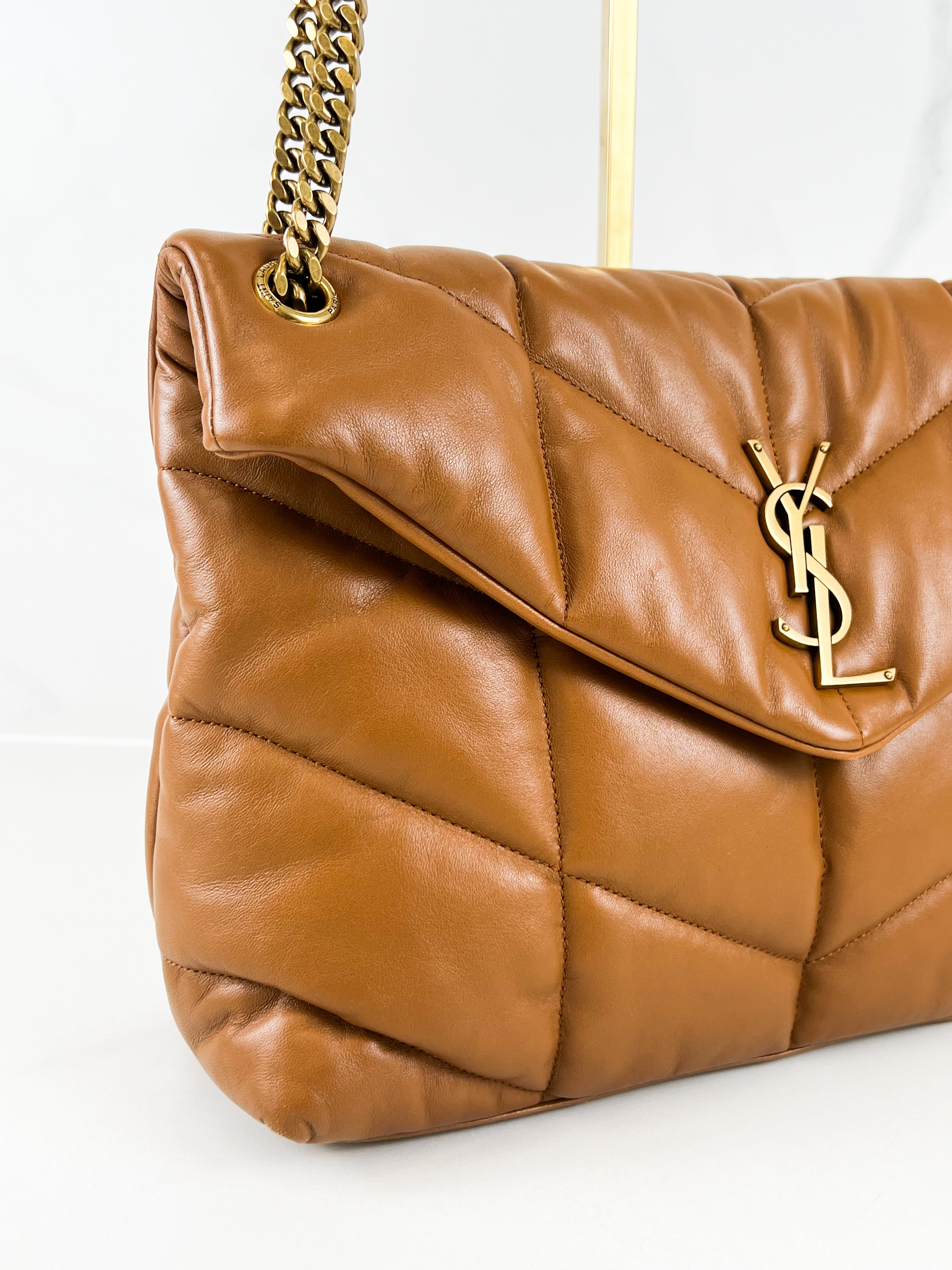 Saint Laurent Loulou Puffer Shoulder Bag in Brown Lambskin