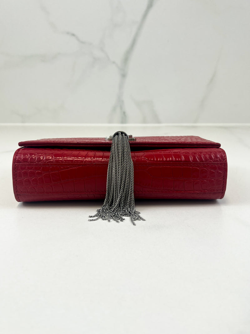 Saint Laurent Red Mini Kate Tassel Croc