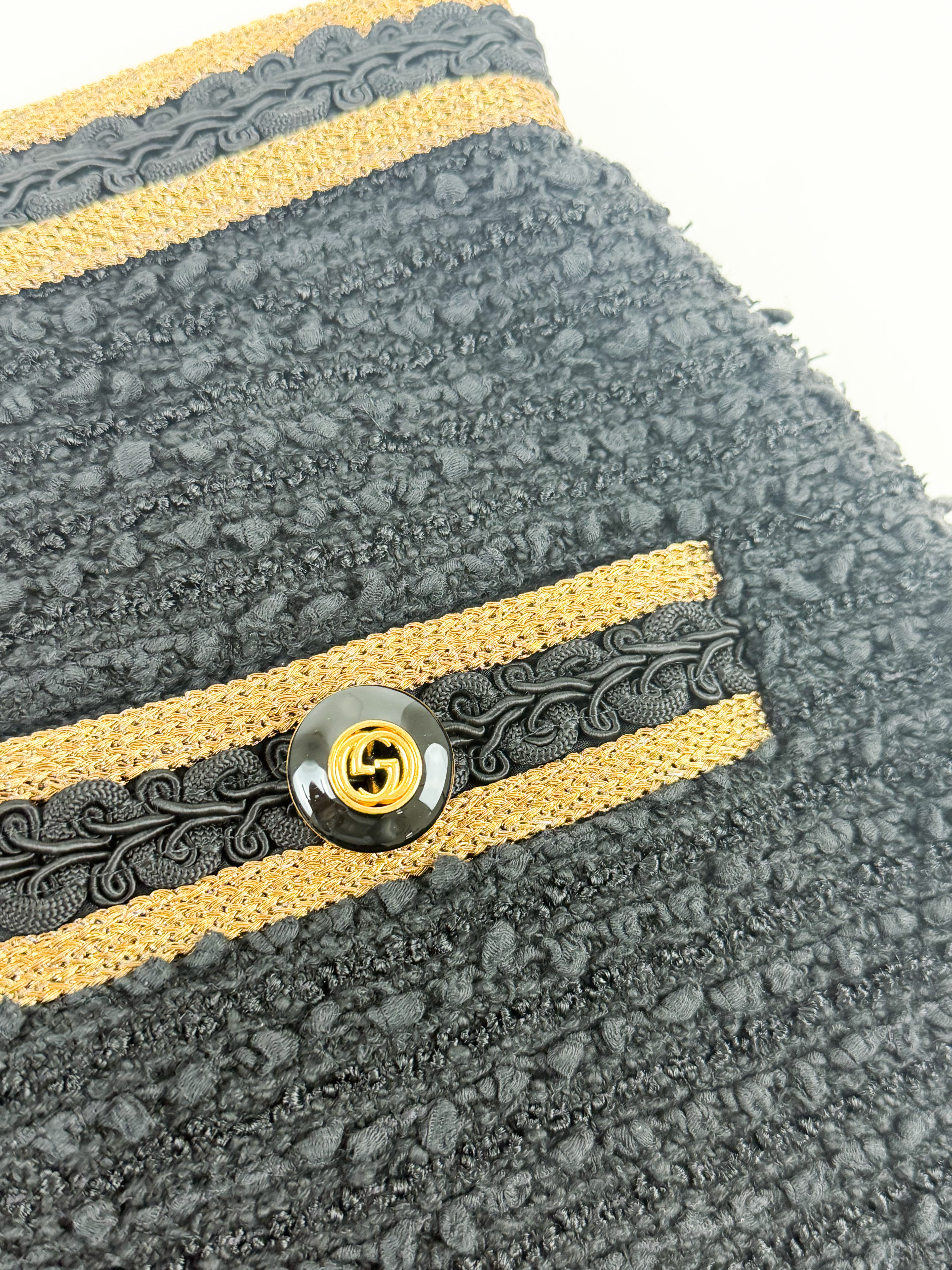 Gucci Tweed Skirt in Black with Gold Detailing