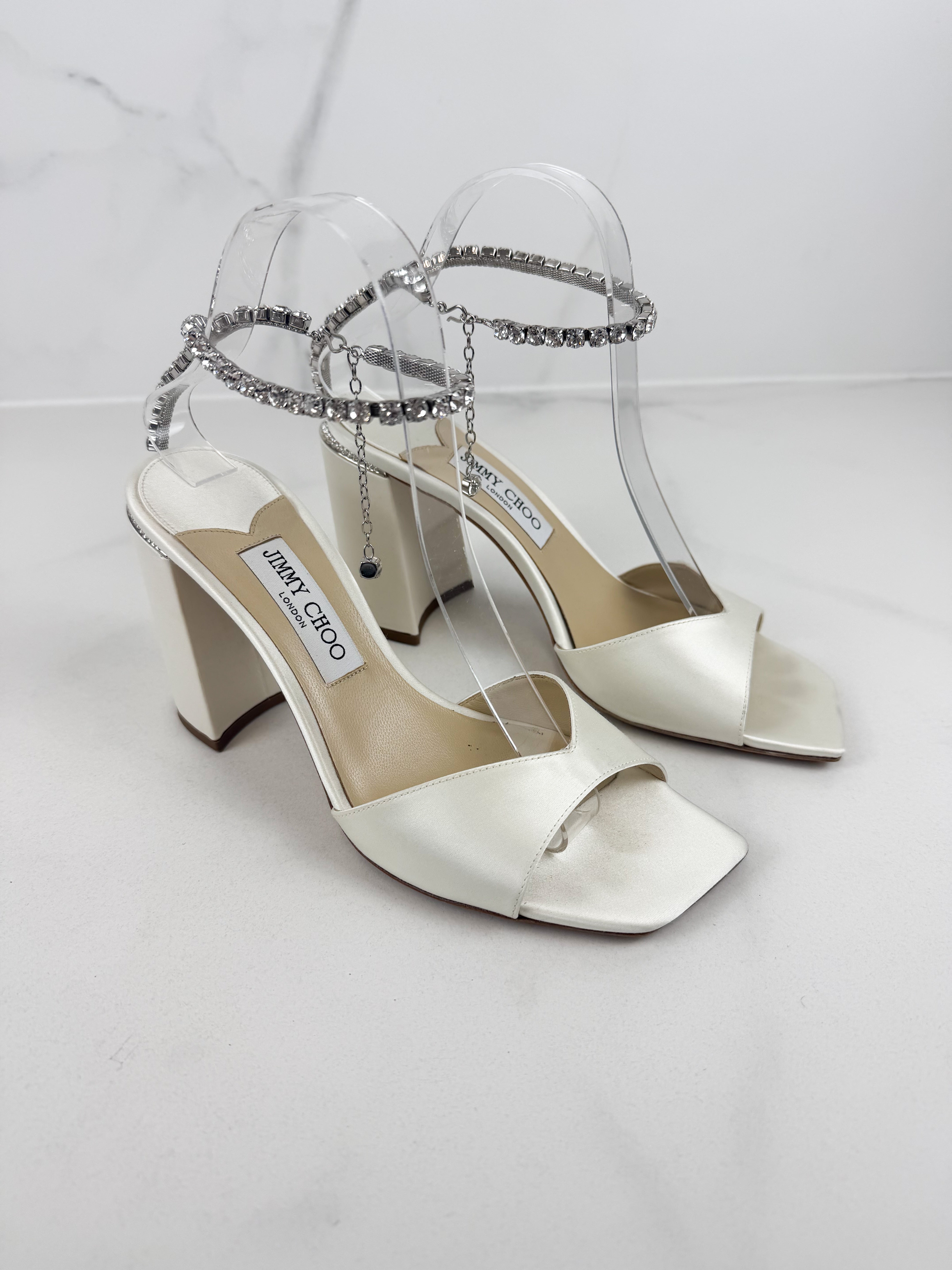 Jimmy Choo Ivory Saeda 85 Sandal Block Heel Size 40