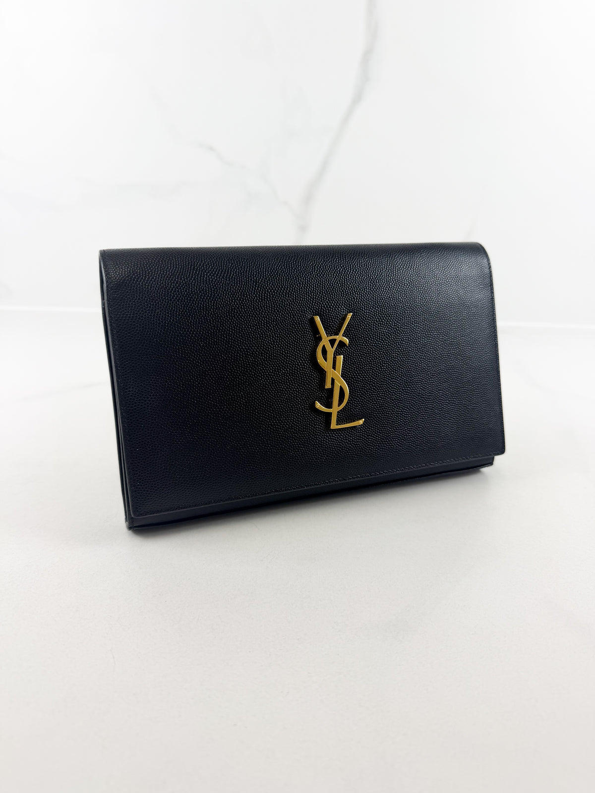 Saint Laurent Small Black Kate Chain Bag in Grain De Poudre Embossed Leather with GHW