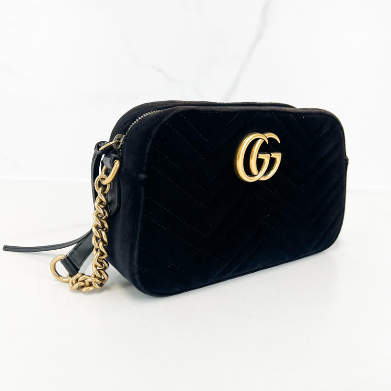 Gucci Velvet Black GG Marmont Matelasse Bag