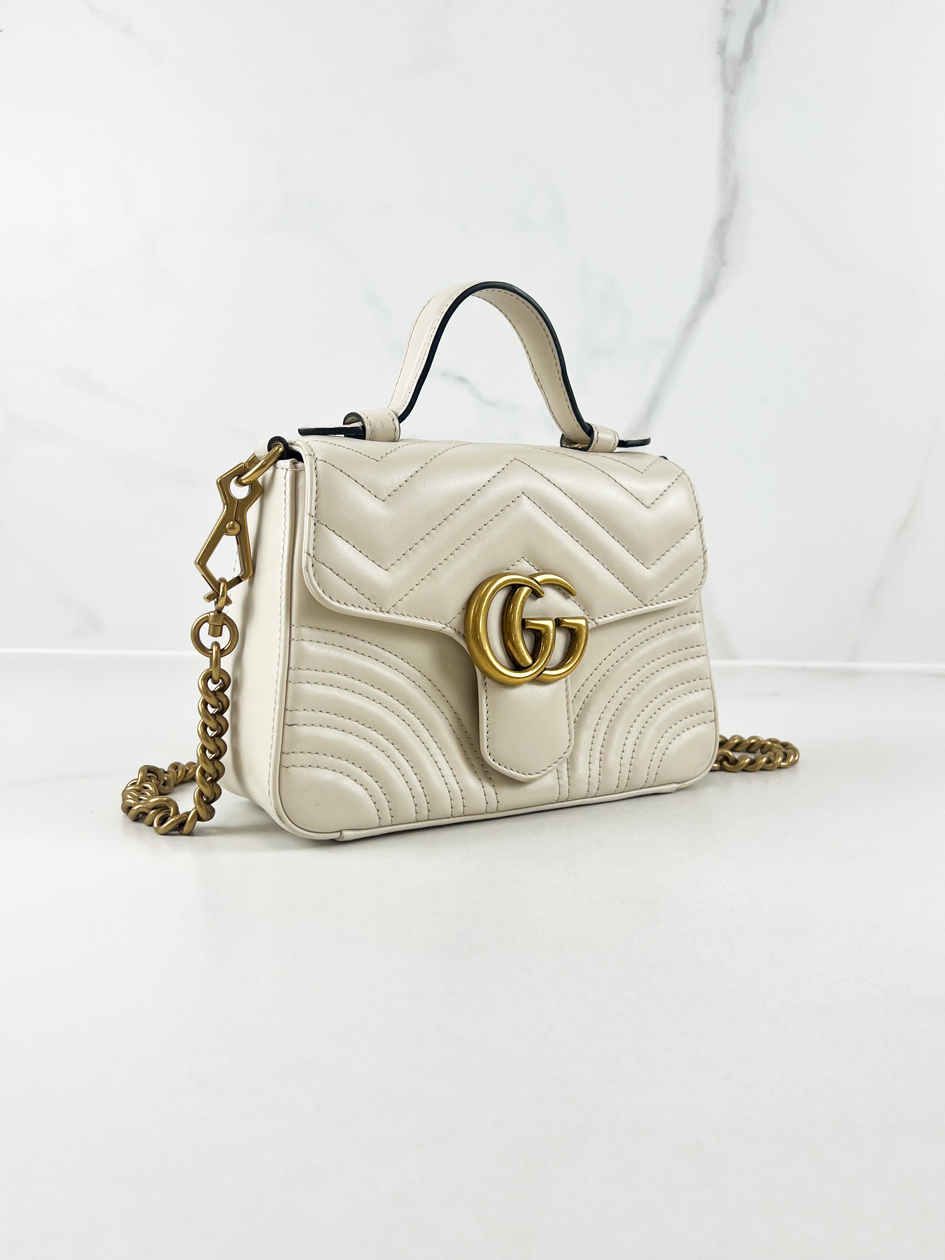 Gucci GG Marmont Matelasse Top Handle Bag in White