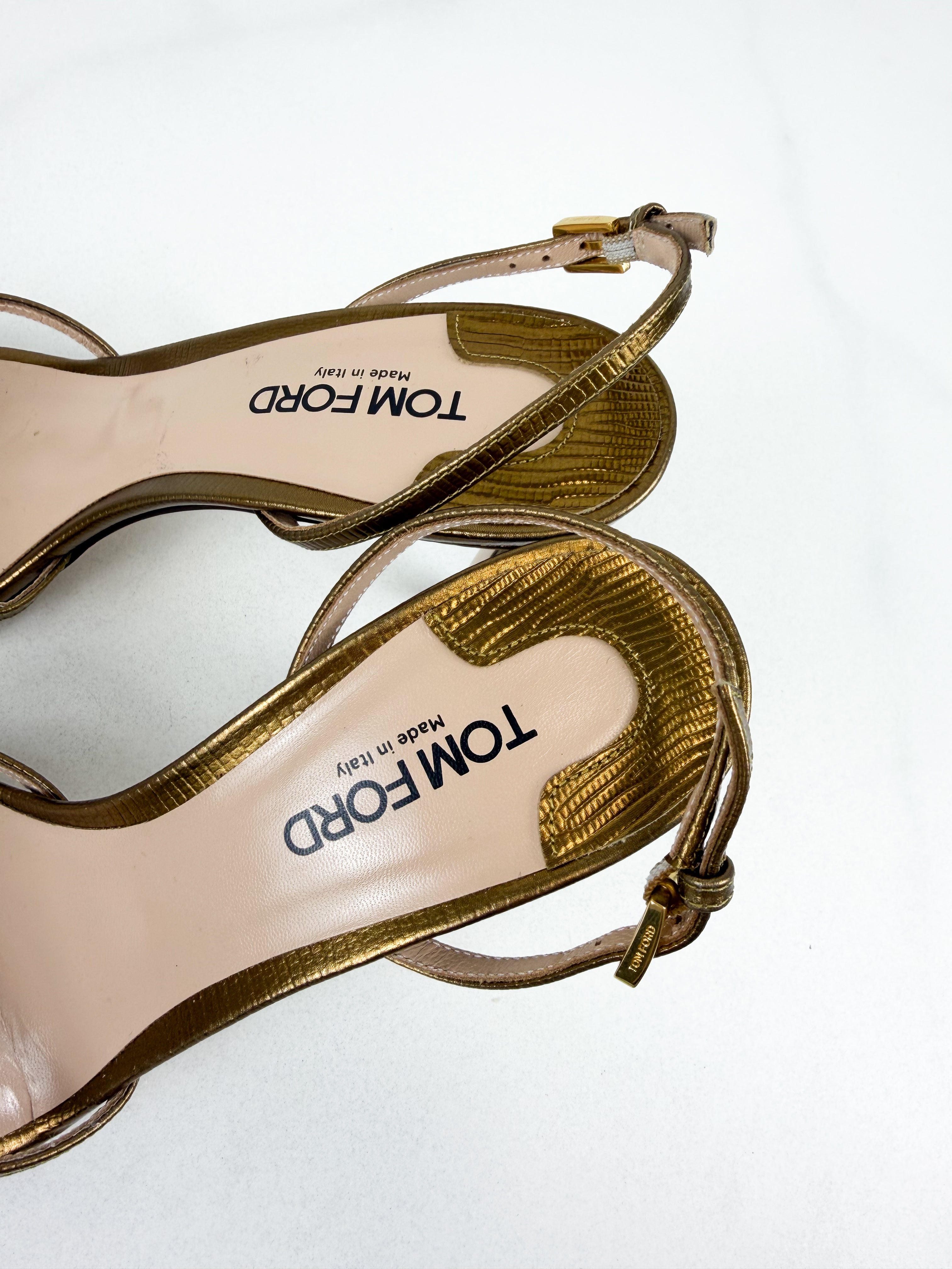 Tom Ford Bronze Printed Lizard Whitney Heel Size 40
