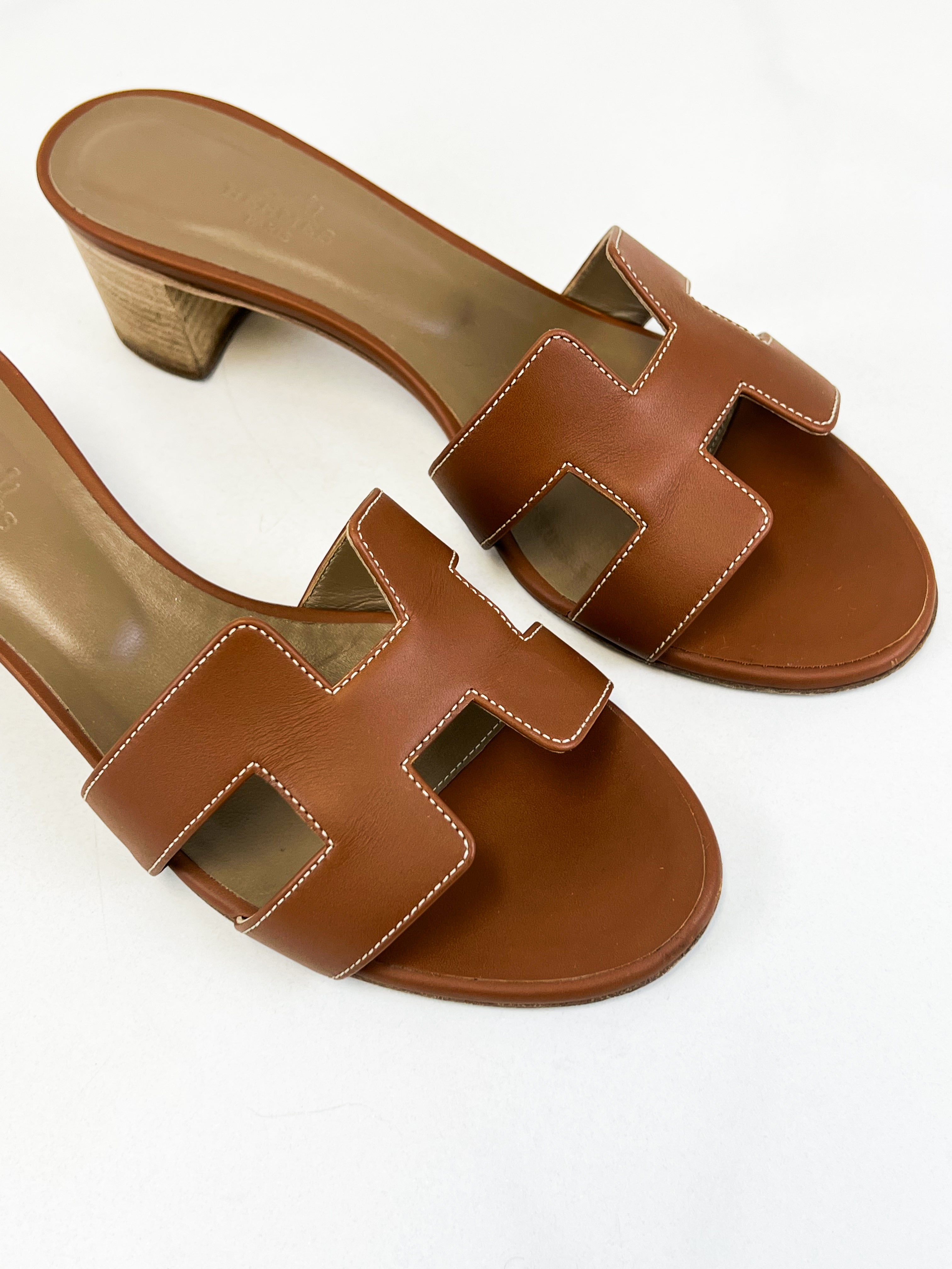 Hermes Oasis Gold Sandals Size 38