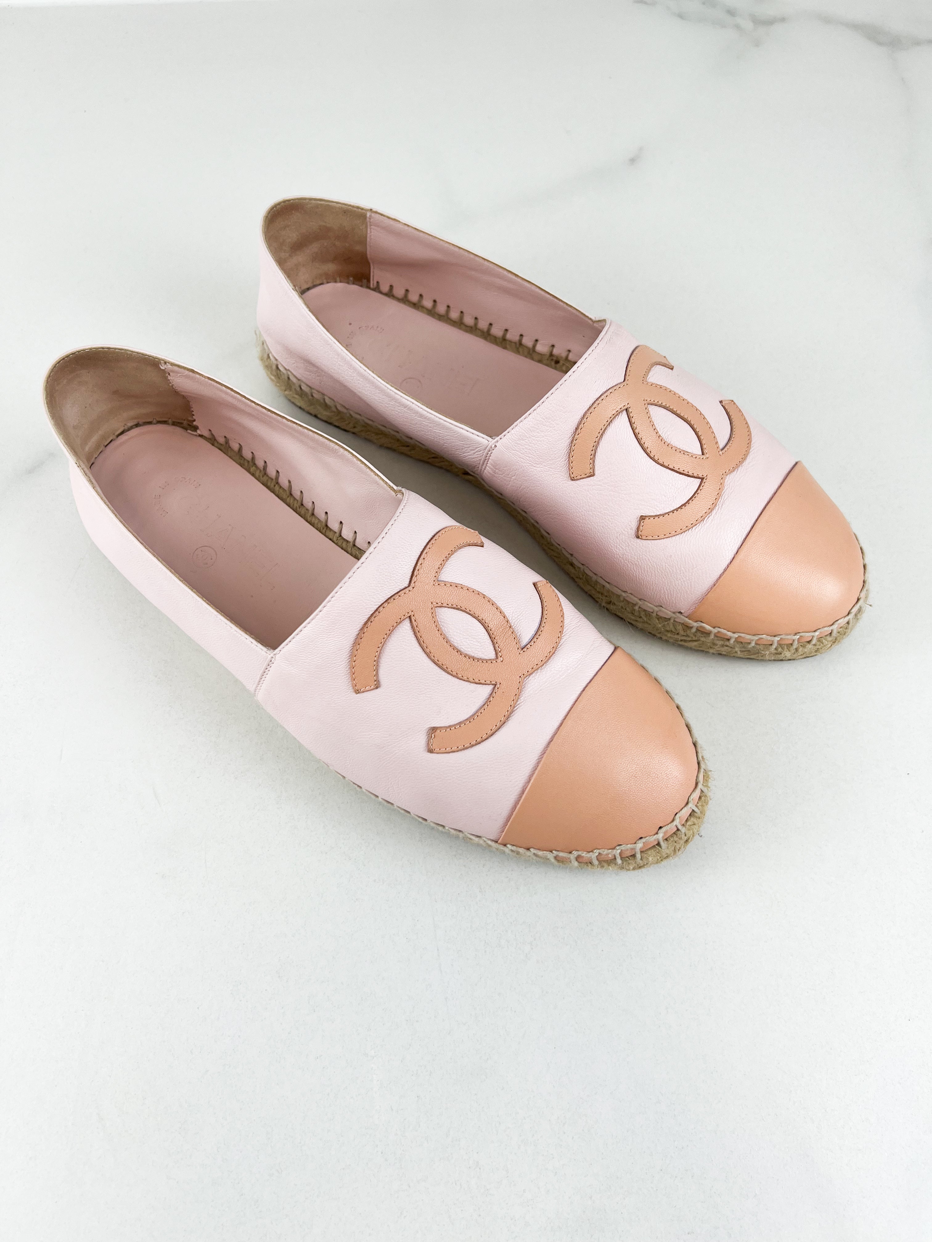 Chanel CC Logo Pink Leather Espadrilles Size 41