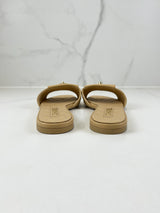 Chanel Beige Quilted Leather Slides Size 41