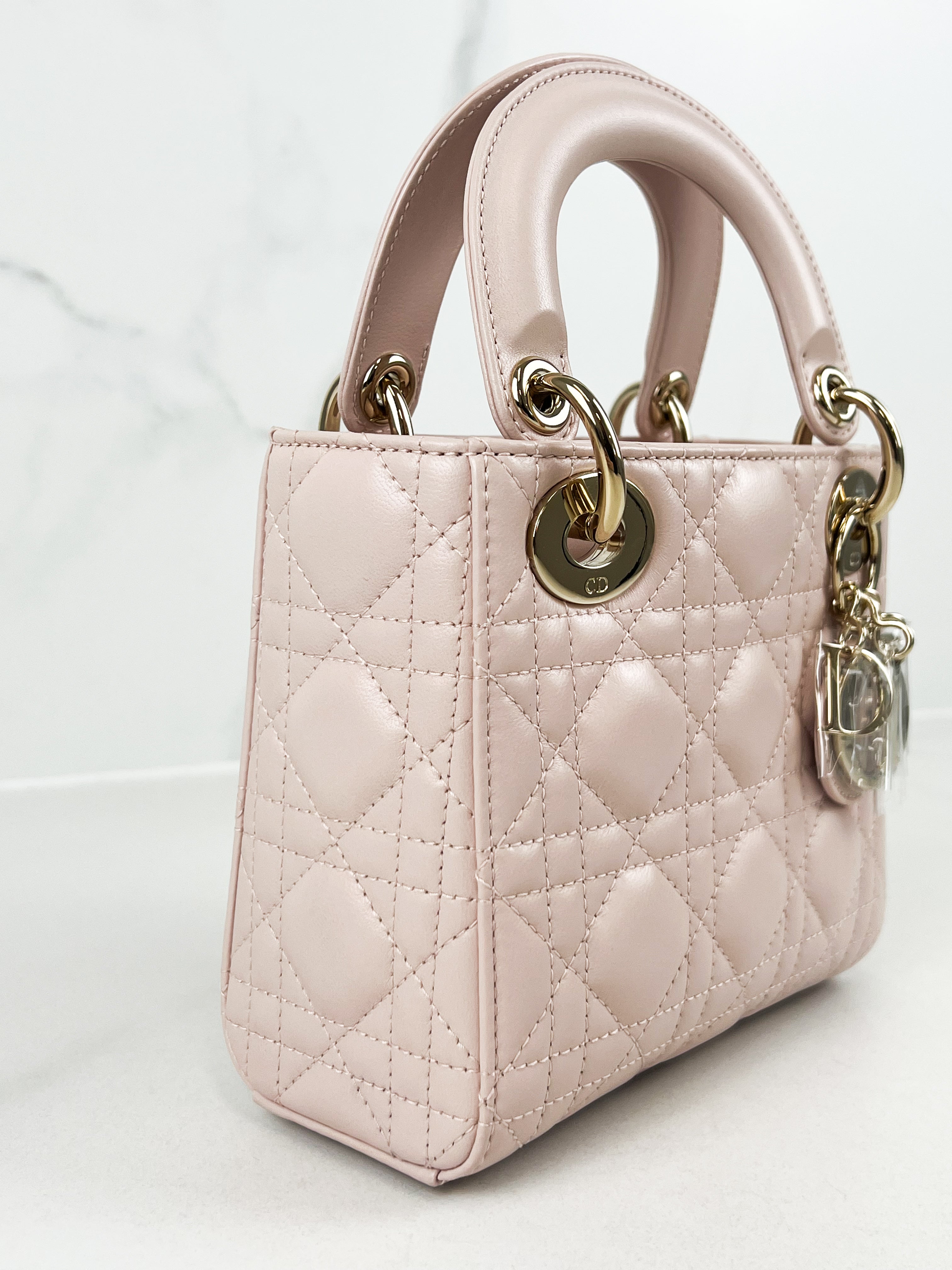 Christian Dior Mini Lady Dior Cannage Leather in Powder Pink