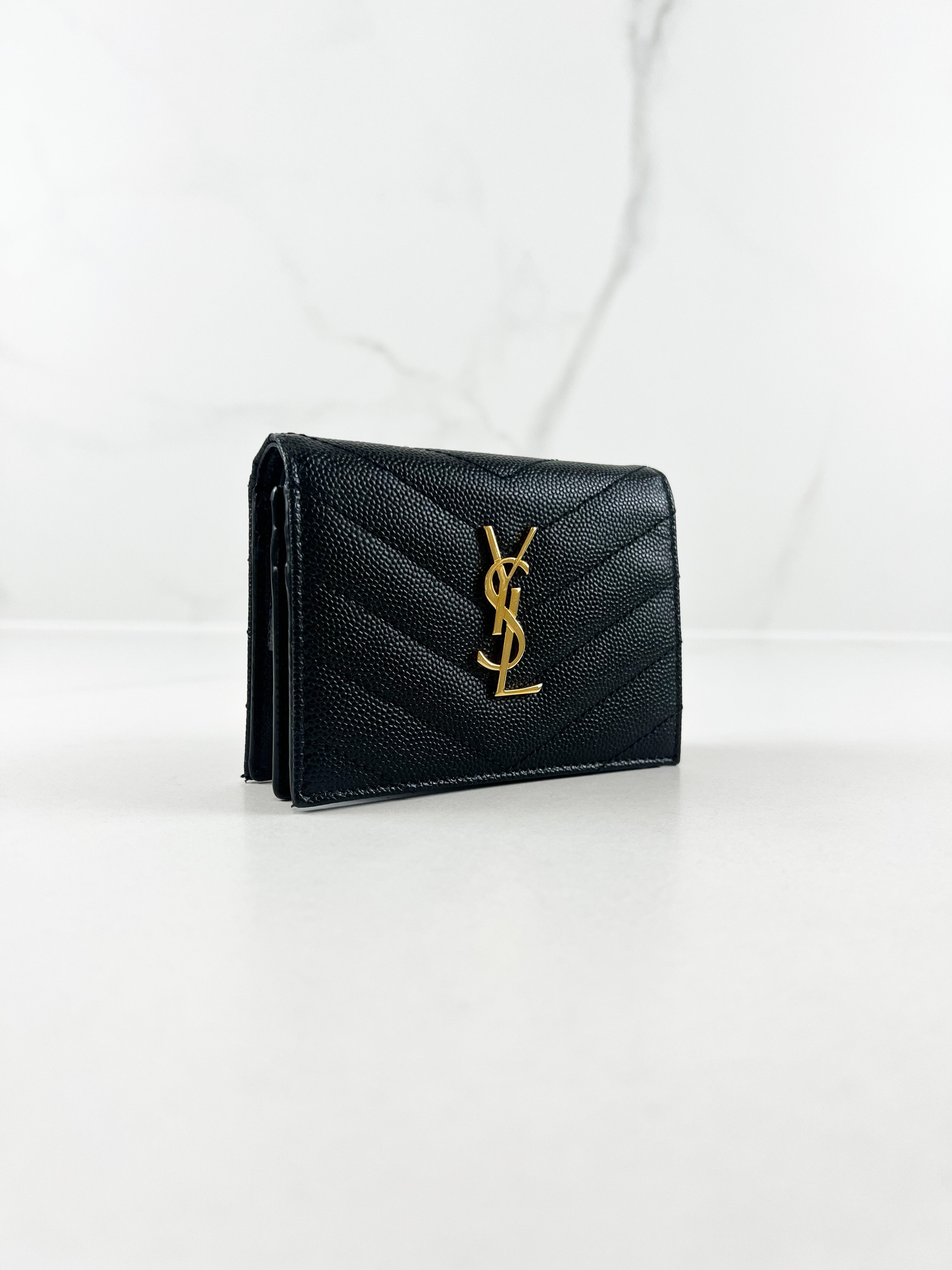 Saint Laurent Black Small Flap Card Case Wallet with GHW