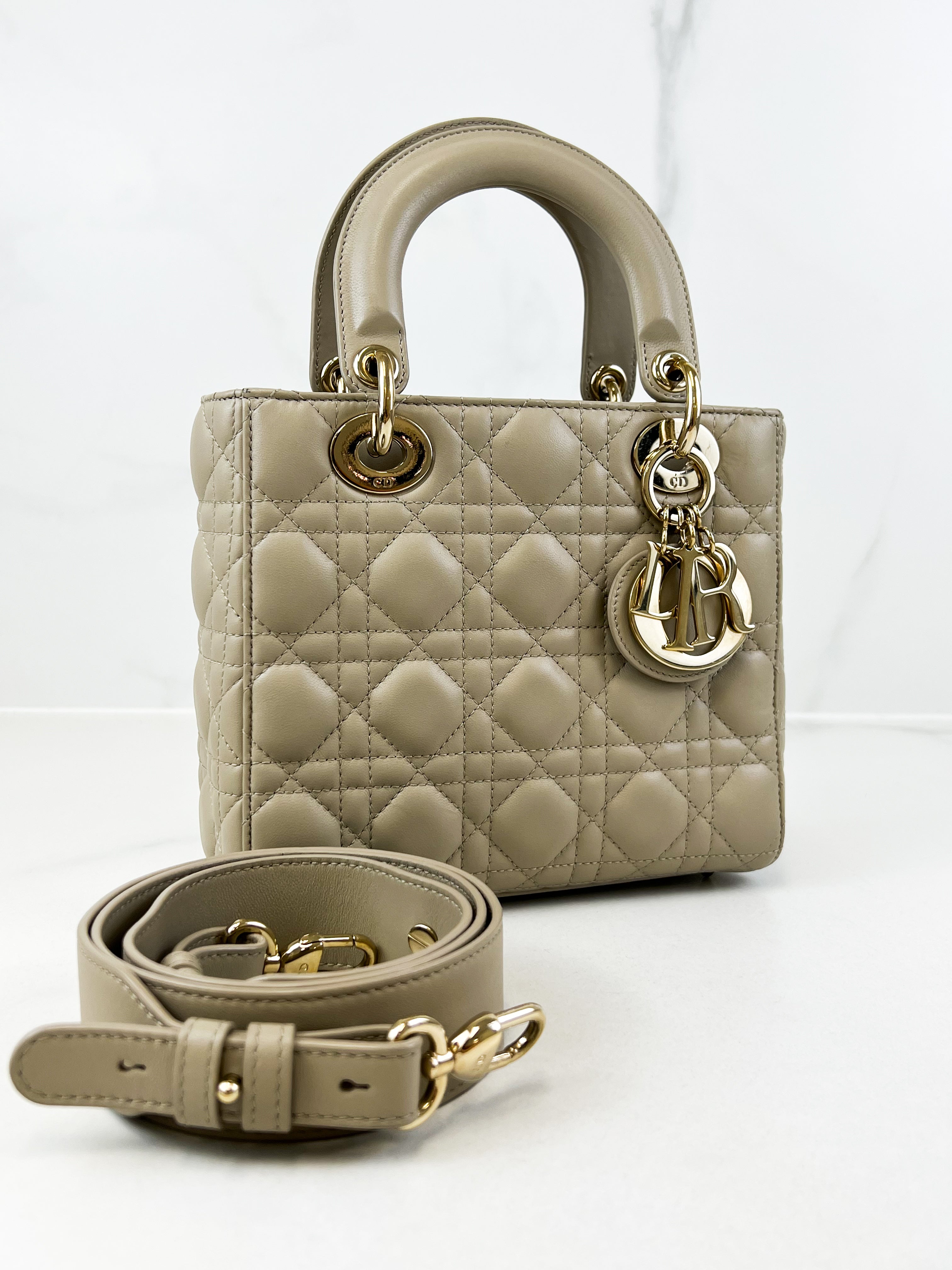 Christian Dior Small Lady Dior In Beige Lambskin with GHW